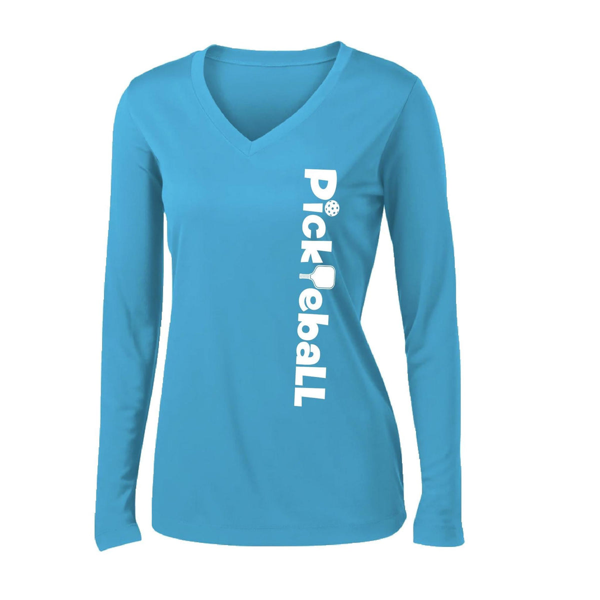 Pickleball Horizontal (Custom) | Women’s Long Sleeve V-Neck Pickleball Performance T-Shirt | 100% Polyester
