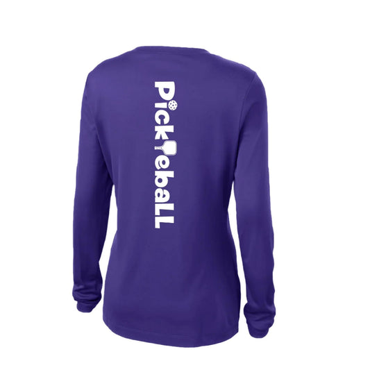 Pickleball Horizontal (Custom) | Women’s Long Sleeve V-Neck Pickleball Performance T-Shirt | 100% Polyester