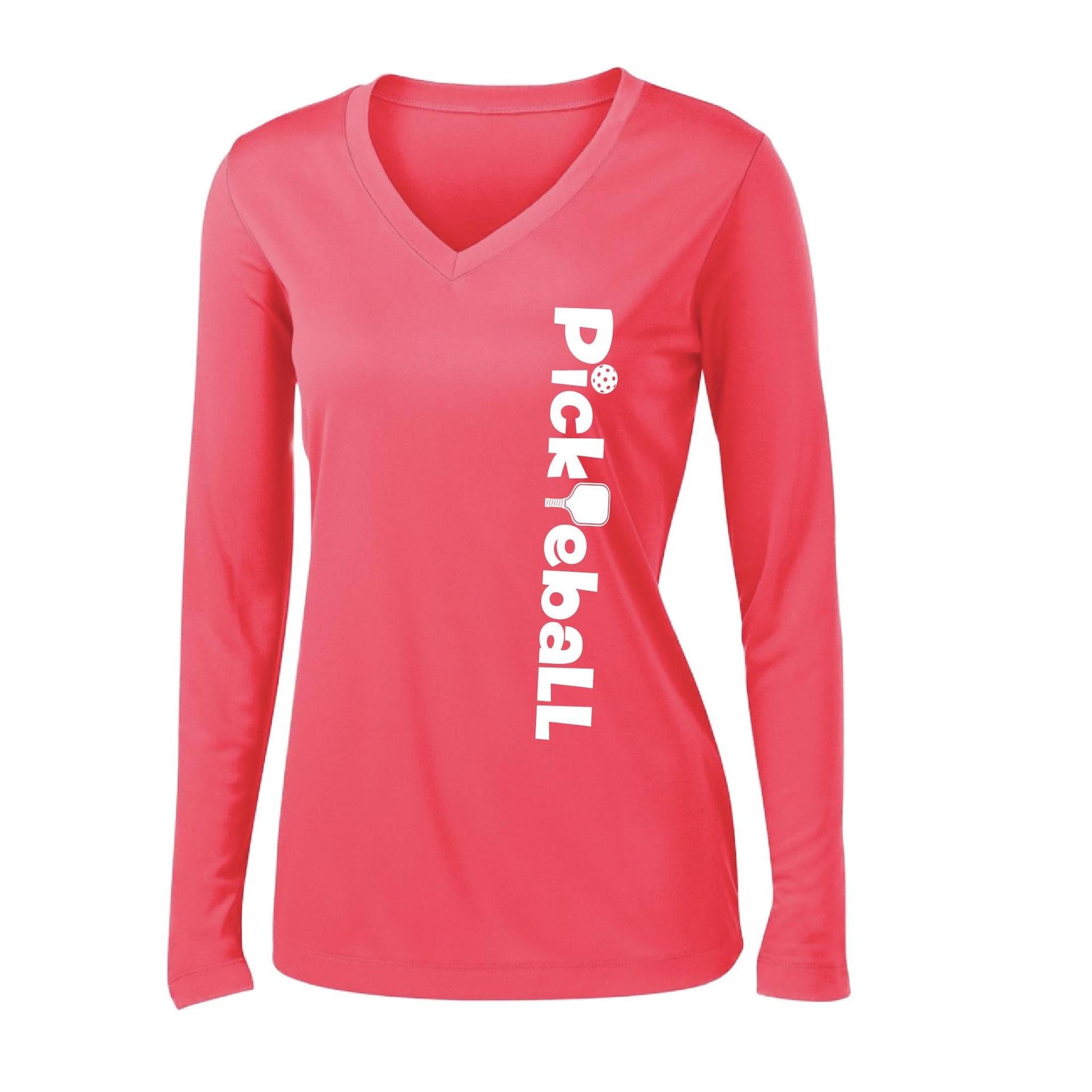 Pickleball Horizontal (Customizable) | Women’s Long Sleeve V-Neck Pickleball Performance T-Shirt | 100% Polyester