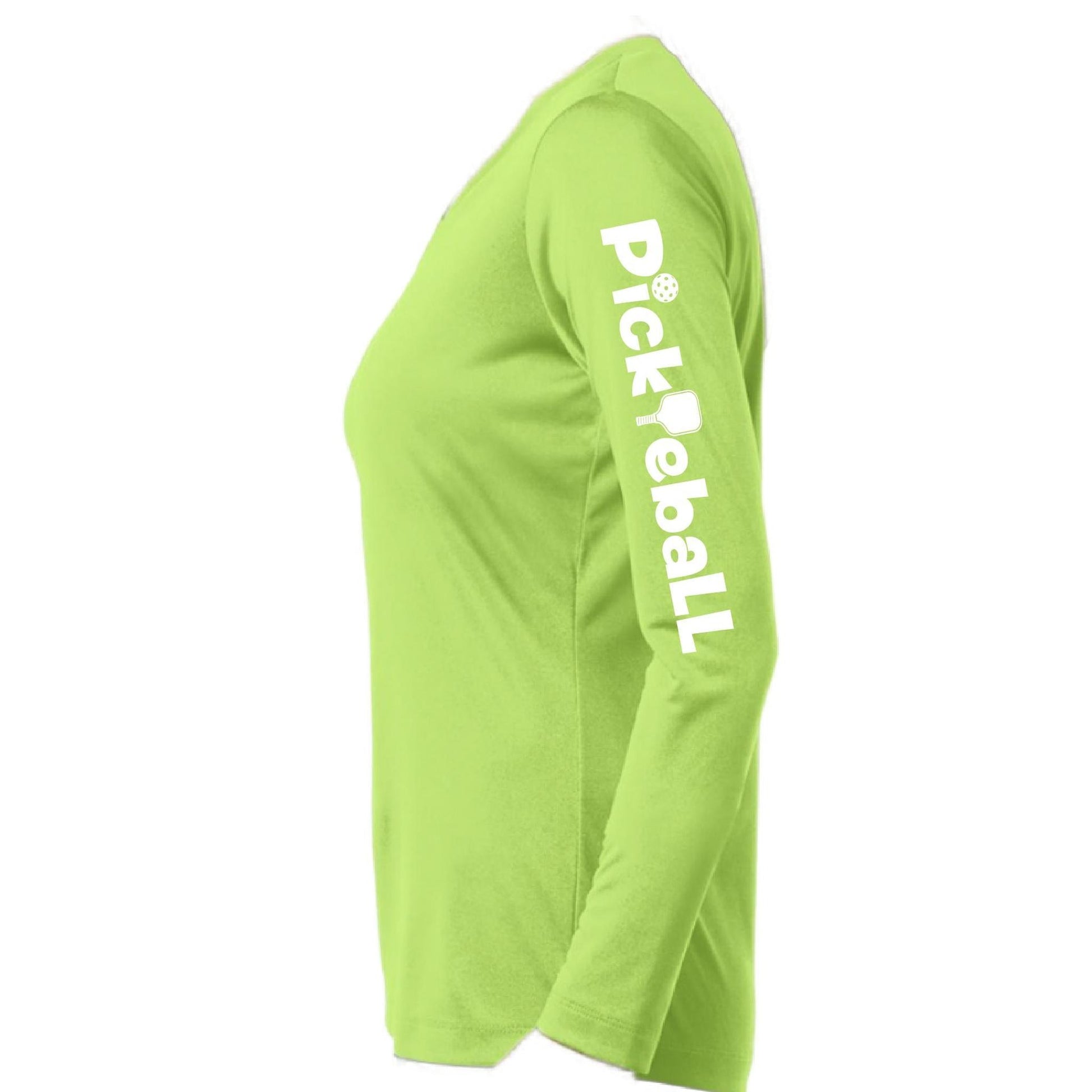 Pickleball Horizontal (Customizable) | Women’s Long Sleeve V-Neck Pickleball Performance T-Shirt | 100% Polyester