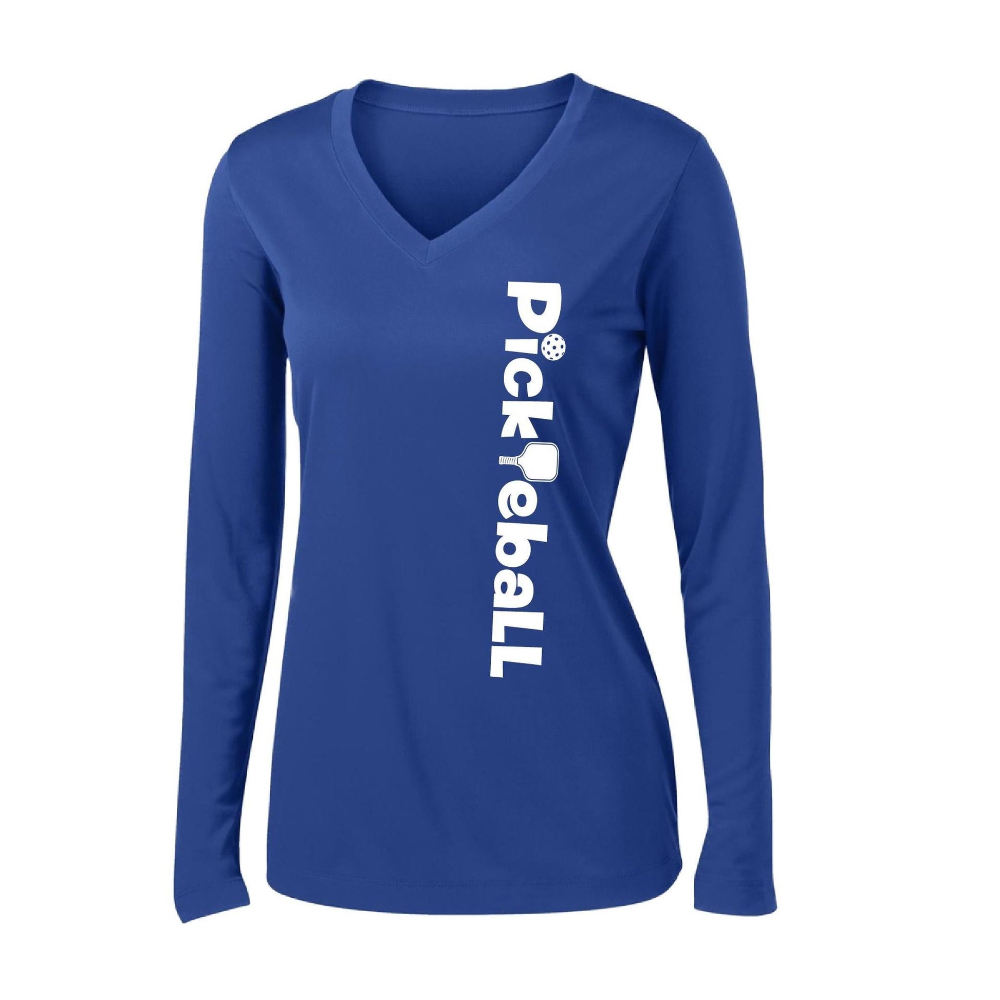 Pickleball Horizontal (Customizable) | Women’s Long Sleeve V-Neck Pickleball Performance T-Shirt | 100% Polyester