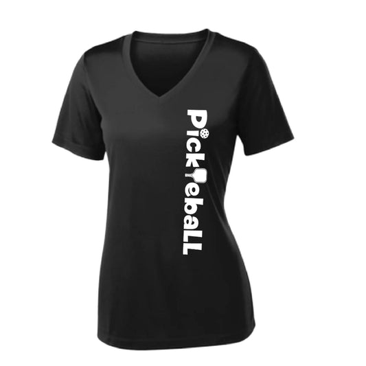 Pickleball Horizontal (Customizable) | Women's Short Sleeve V-Neck Pickleball Performance T-Shirts | 100% Polyester