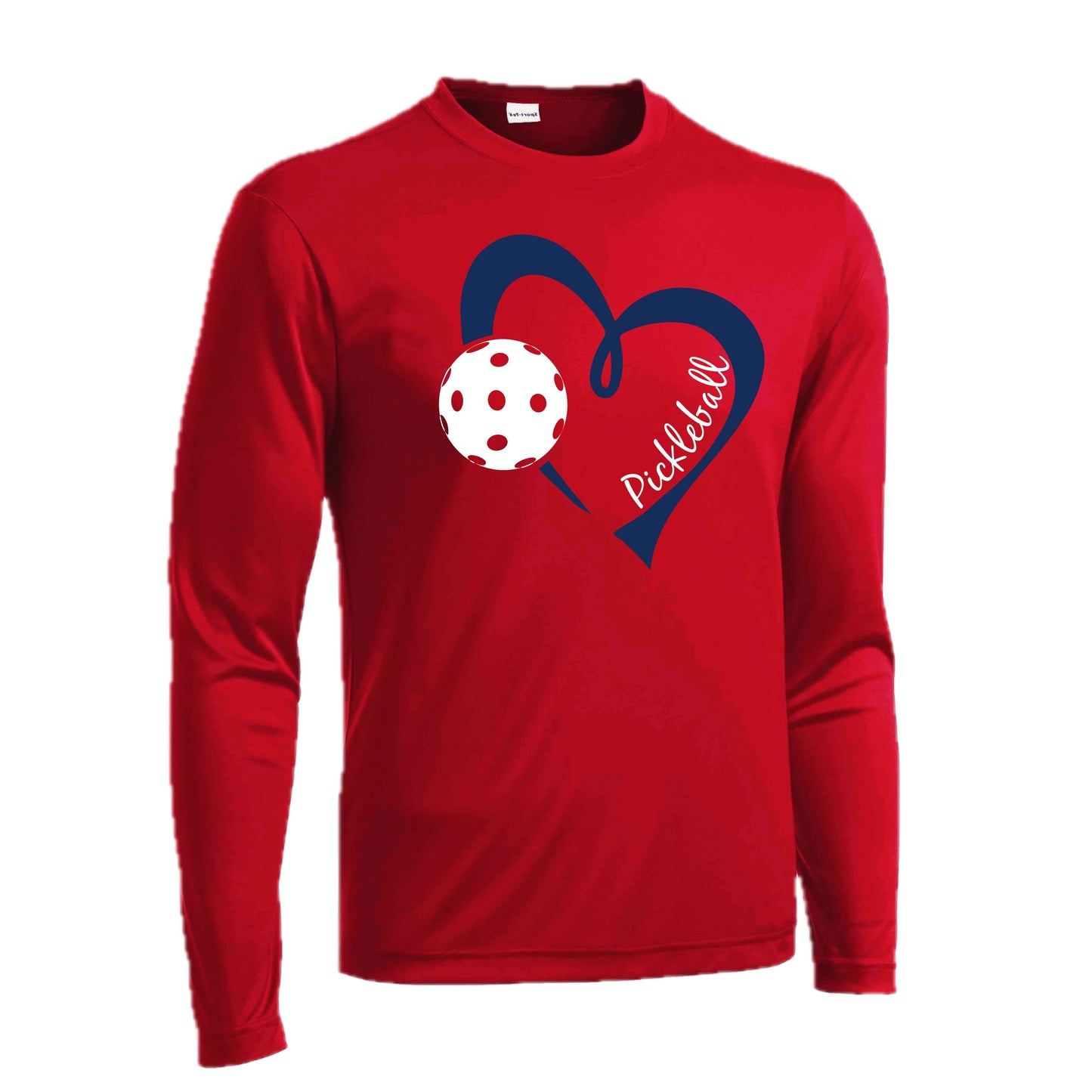 Pickleball Love (Navy) | Men's Long Sleeve Athletic Pickleball Performance T-Shirt | 100% Polyester