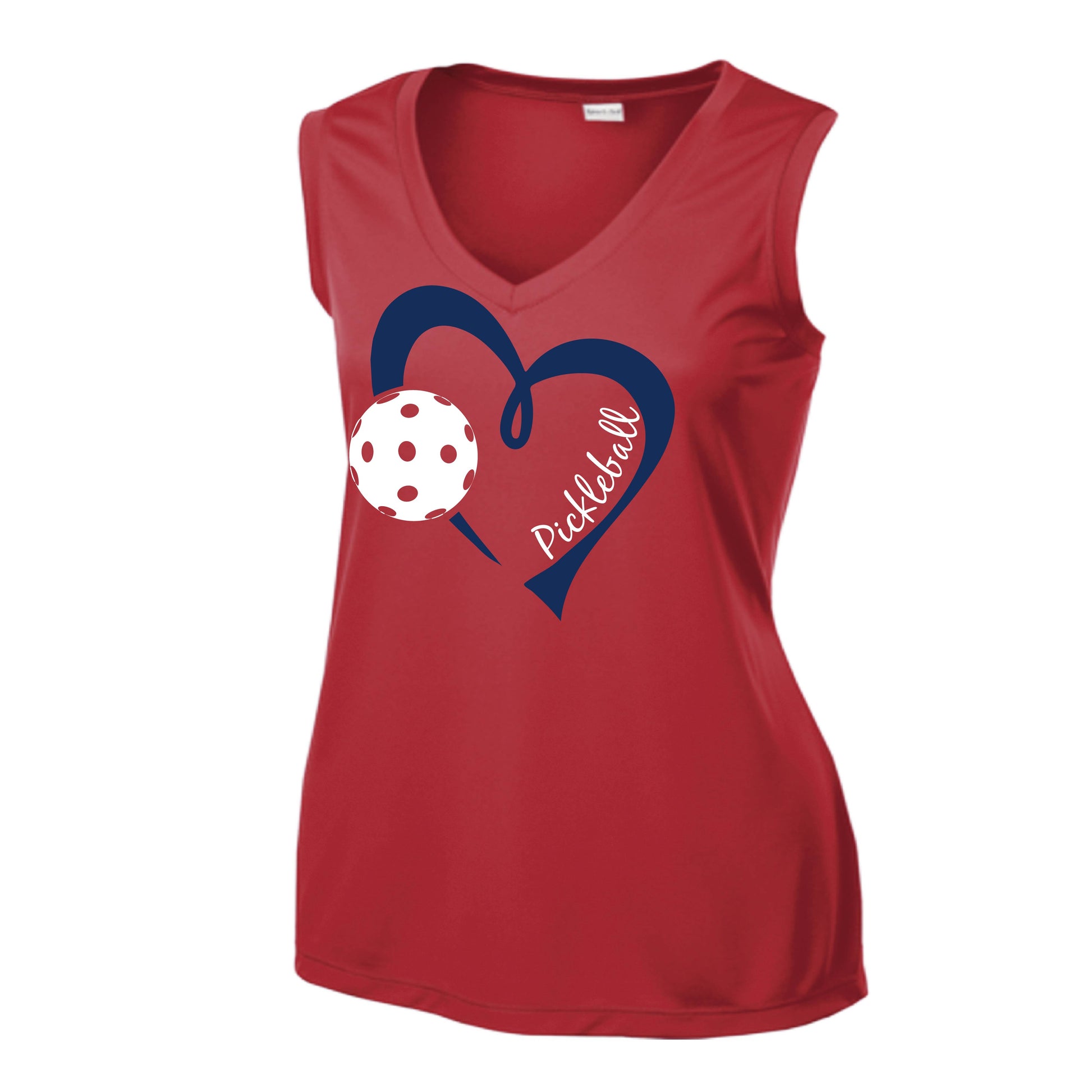 Pickleball Love (Navy) | Women’s Sleeveless Athletic Pickleball Performance T-Shirt | 100% Polyester