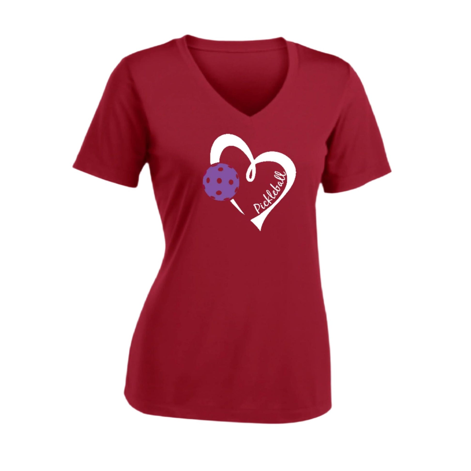 Pickleball Love (Purple) | Clearance Women's Short Sleeve V-Neck Pickleball Performance T-Shirts | 100% Polyester