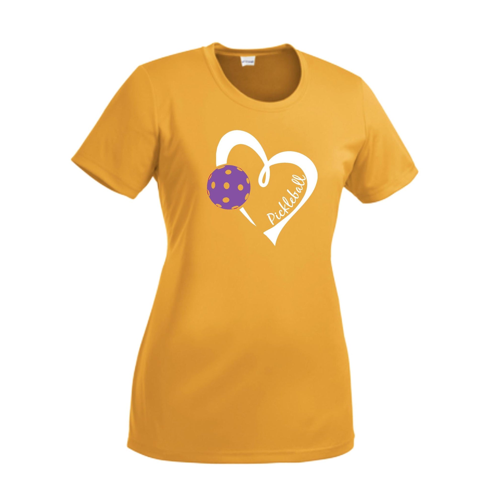 Pickleball Love (Purple) | Women’s Short Sleeve Crewneck Pickleball Performance T-Shirts | 100% Polyester