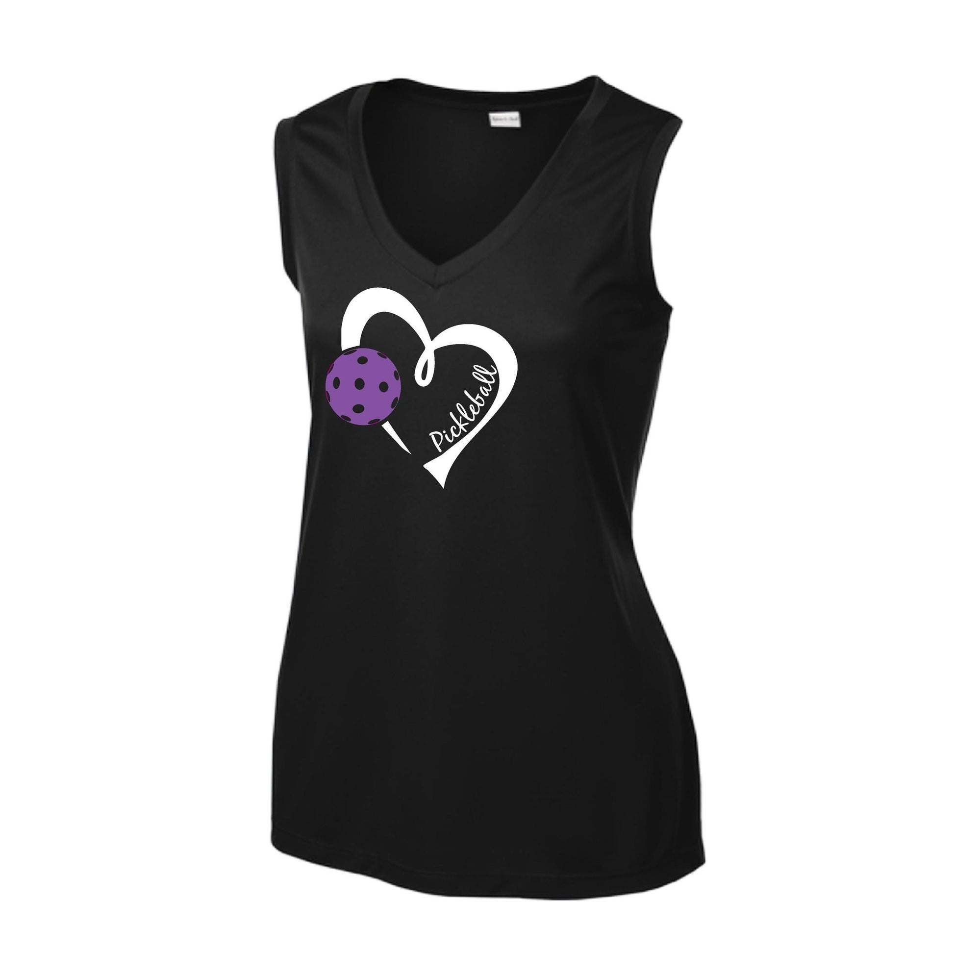 Pickleball Love (Purple) | Women’s Sleeveless Pickleball Performance T-Shirt | 100% Polyester