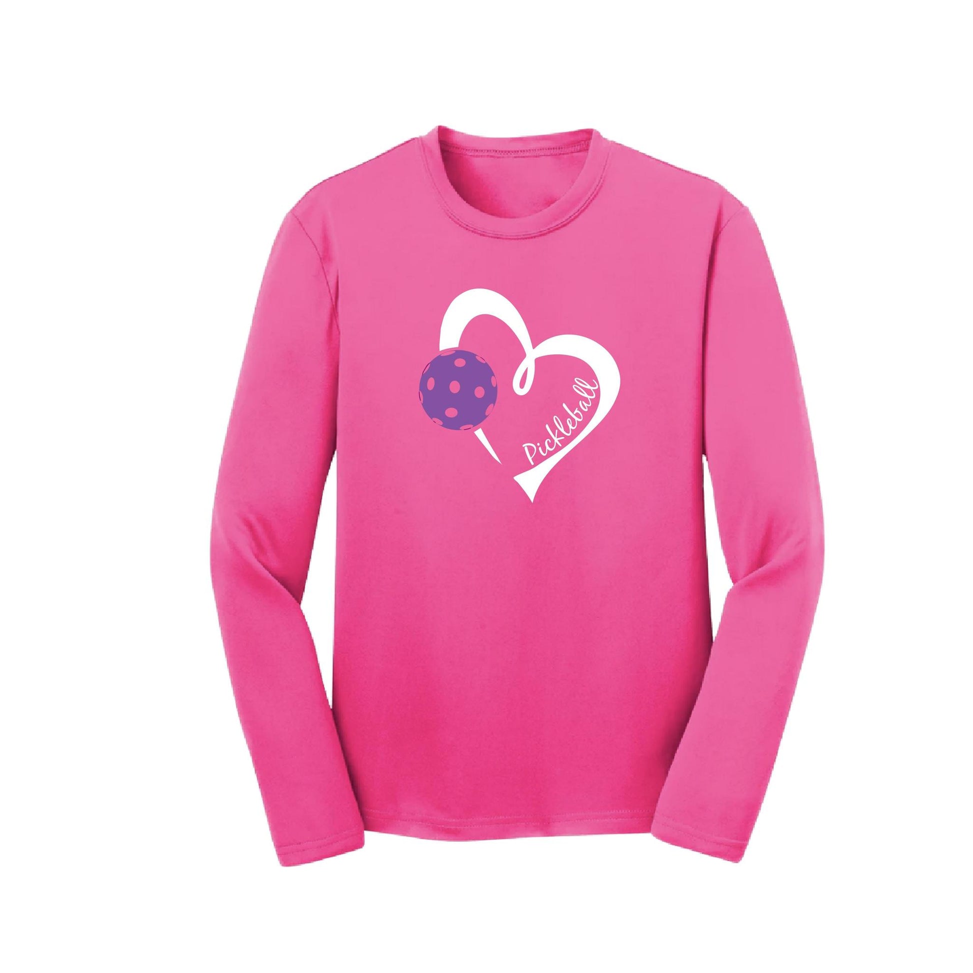 Pickleball Love (Purple) | Youth Long Sleeve Pickleball Performance T-Shirts | 100% Polyester