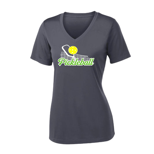 Pickleball Net | Women's Short Sleeve V-Neck Pickleball Performance T-Shirts | 100% Polyester