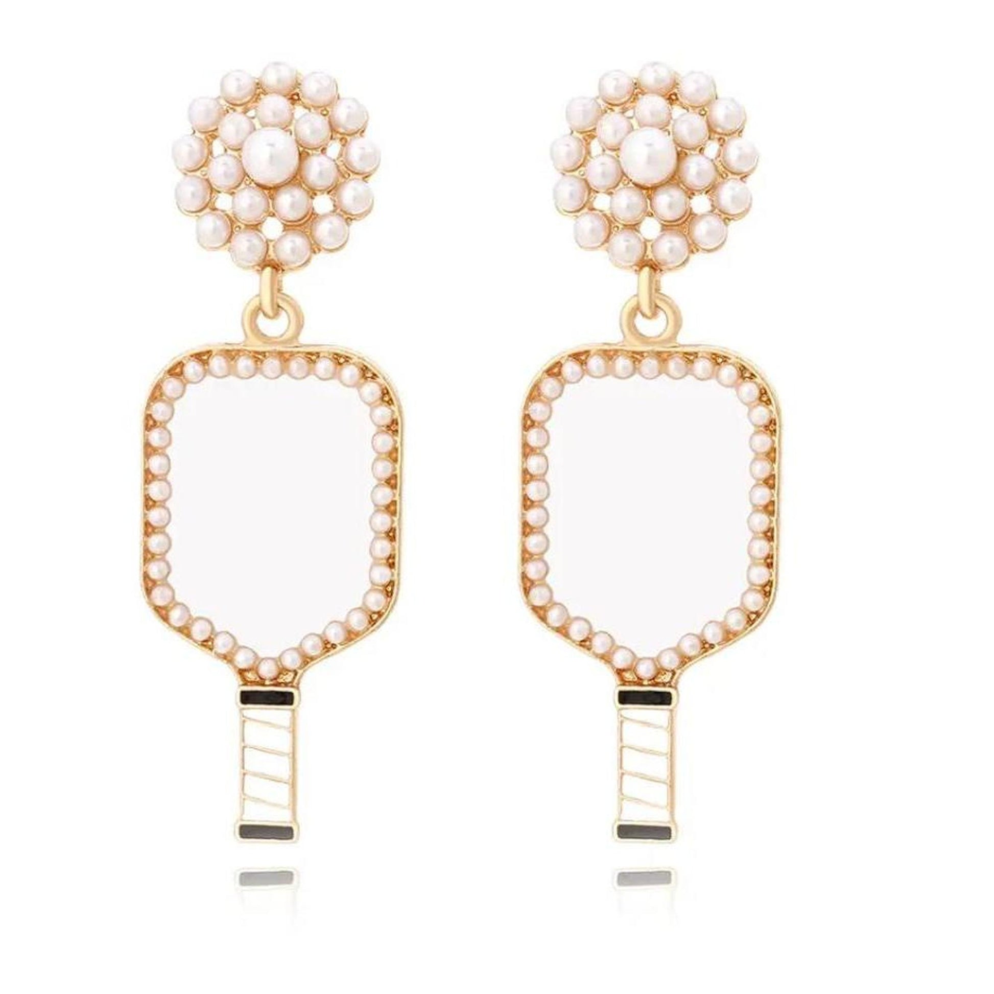 Pickleball Pearl Cluster Earrings With Pickleball Gnome | Pickleball Jewelry | Fun Pickleball Gifts