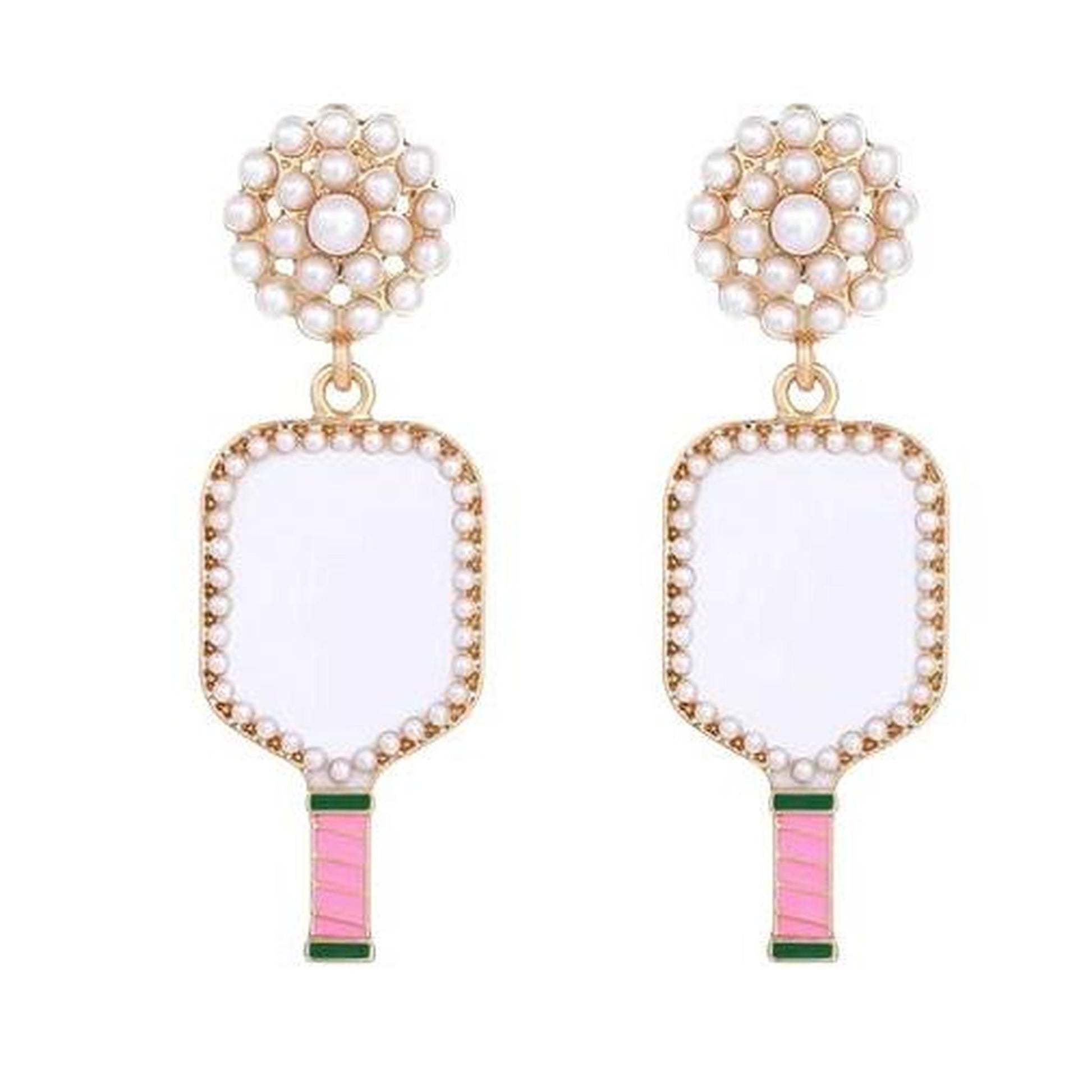 Pickleball Pearl Cluster Earrings With Pickleball Gnome | Pickleball Jewelry | Fun Pickleball Gifts