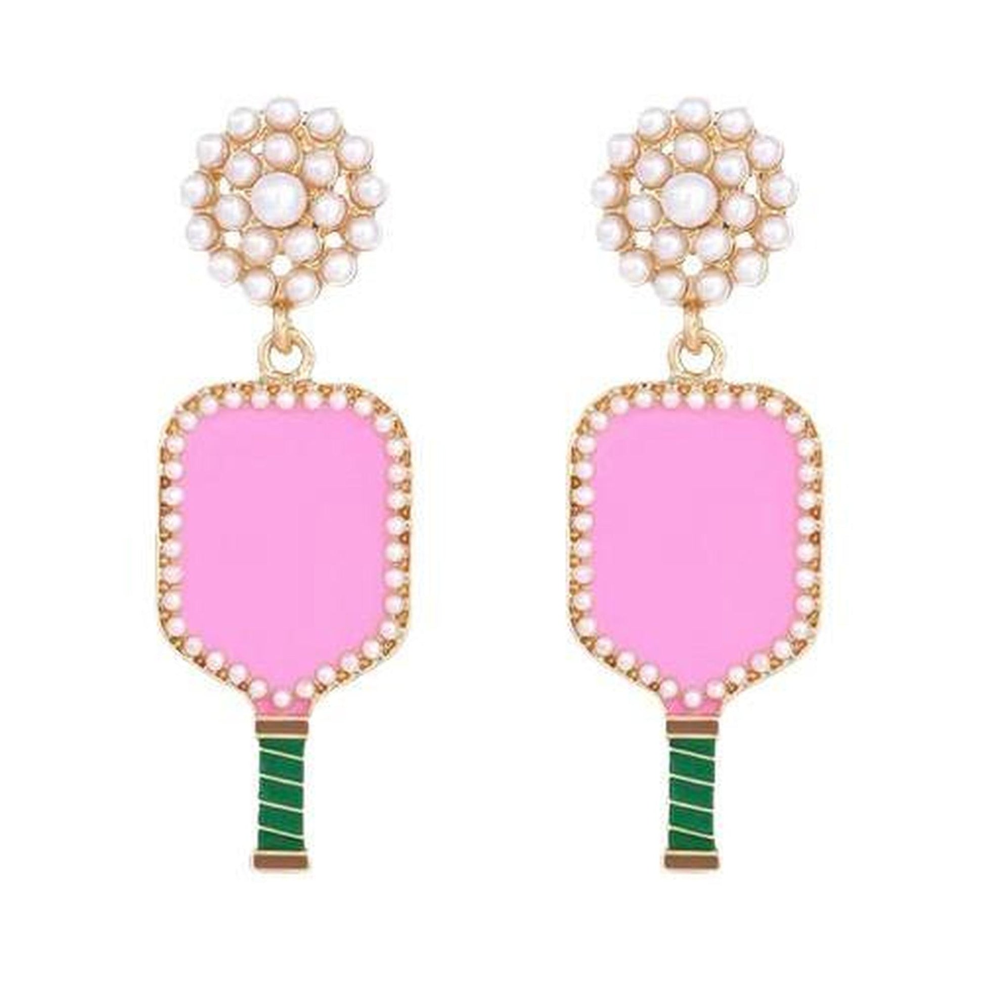 Pickleball Pearl Cluster Earrings With Pickleball Gnome | Pickleball Jewelry | Fun Pickleball Gifts