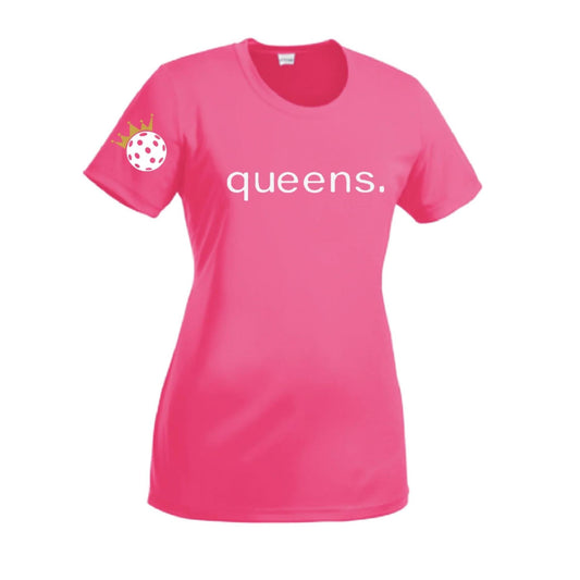 Pickleball Queens and Crown | Women’s Short Sleeve Crewneck Athletic Performance T-Shirts | 100% Polyester