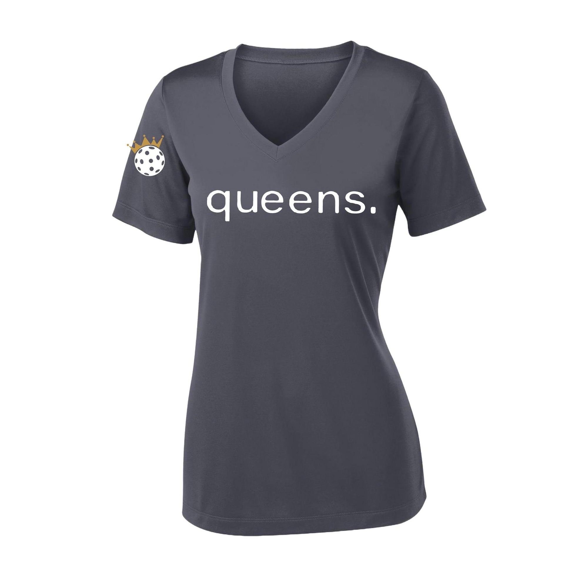 Pickleball Queens and Crown | Women's Short Sleeve V-Neck Pickleball Performance T-Shirts | 100% Polyester