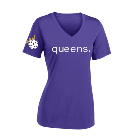 Pickleball Queens and Crown | Women's Short Sleeve V-Neck Pickleball Performance T-Shirts | 100% Polyester