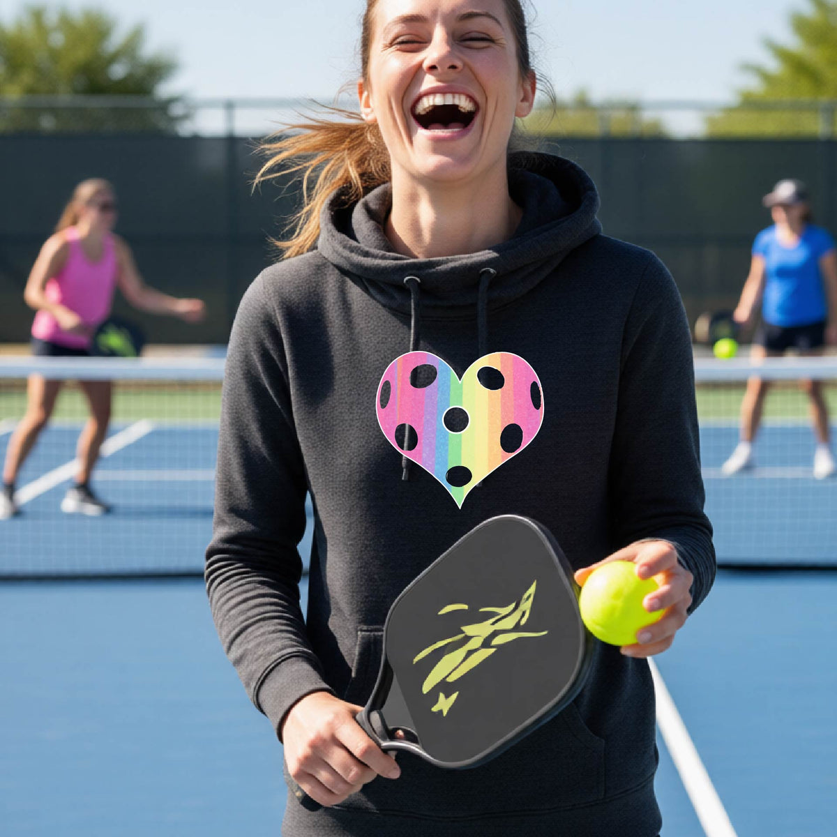 Women’s Pickleball Court Hoodie – Athletic Sports Sweatshirt - Cowl-Neck