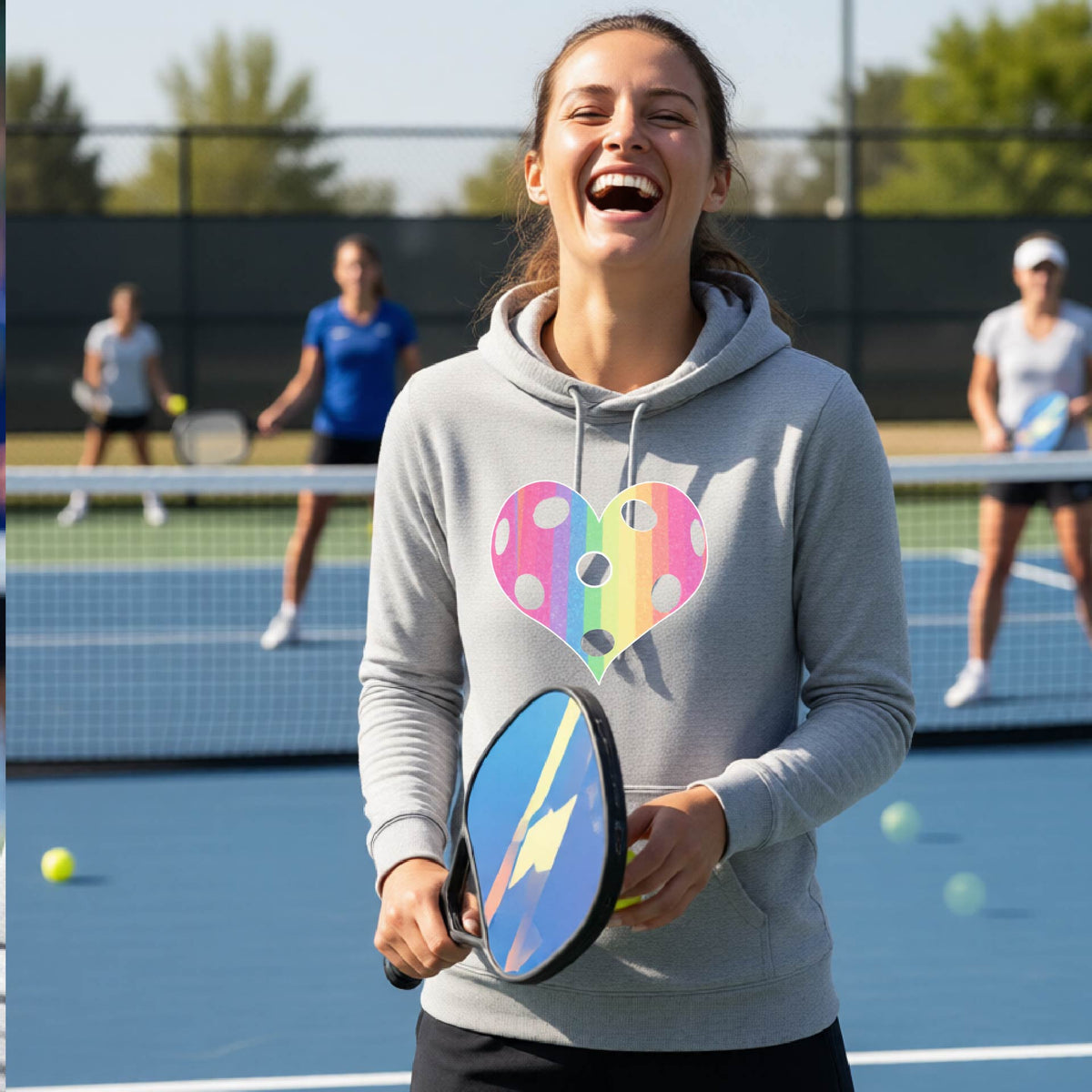 Women’s Pickleball Court Hoodie – Athletic Sports Sweatshirt - Cowl-Neck