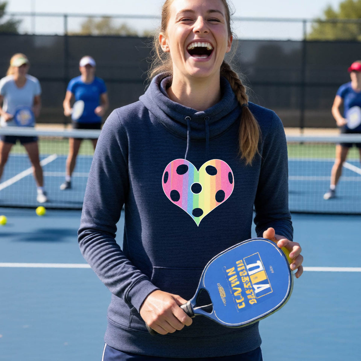 Women’s Pickleball Court Hoodie – Athletic Sports Sweatshirt - Cowl-Neck