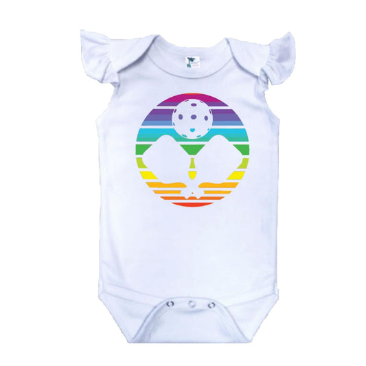 Pickleball Rainbow | Infant Flutter Sleeve One Piece Infant Outfit