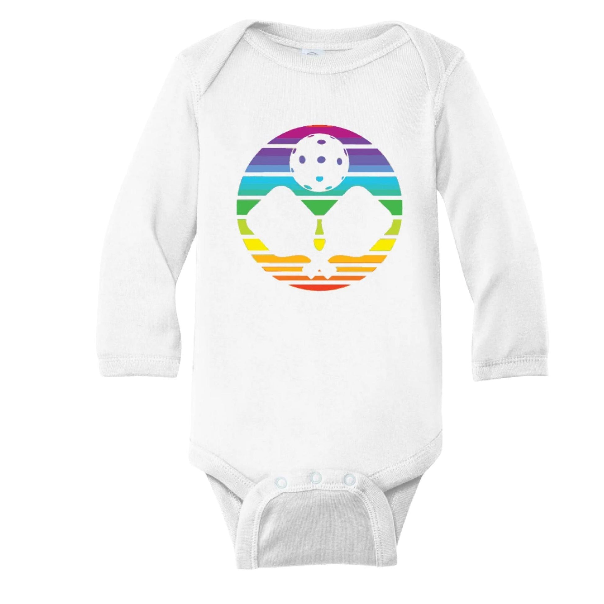 Pickleball Rainbow | Infant Long Sleeve One Piece Outfit | 100% Cotton