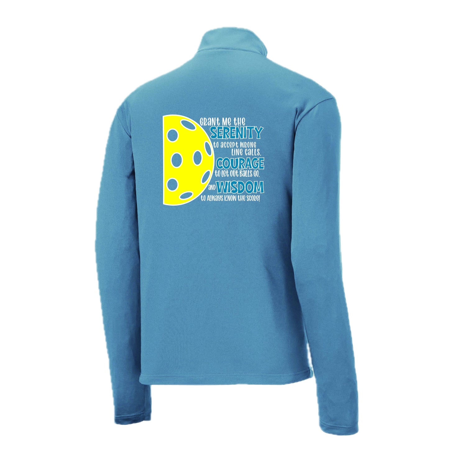 Pickleball Serenity Prayer | Men's 1/4 Zip Long Sleeve Pullover Athletic Pickleball Performance Shirt | 100% Polyester