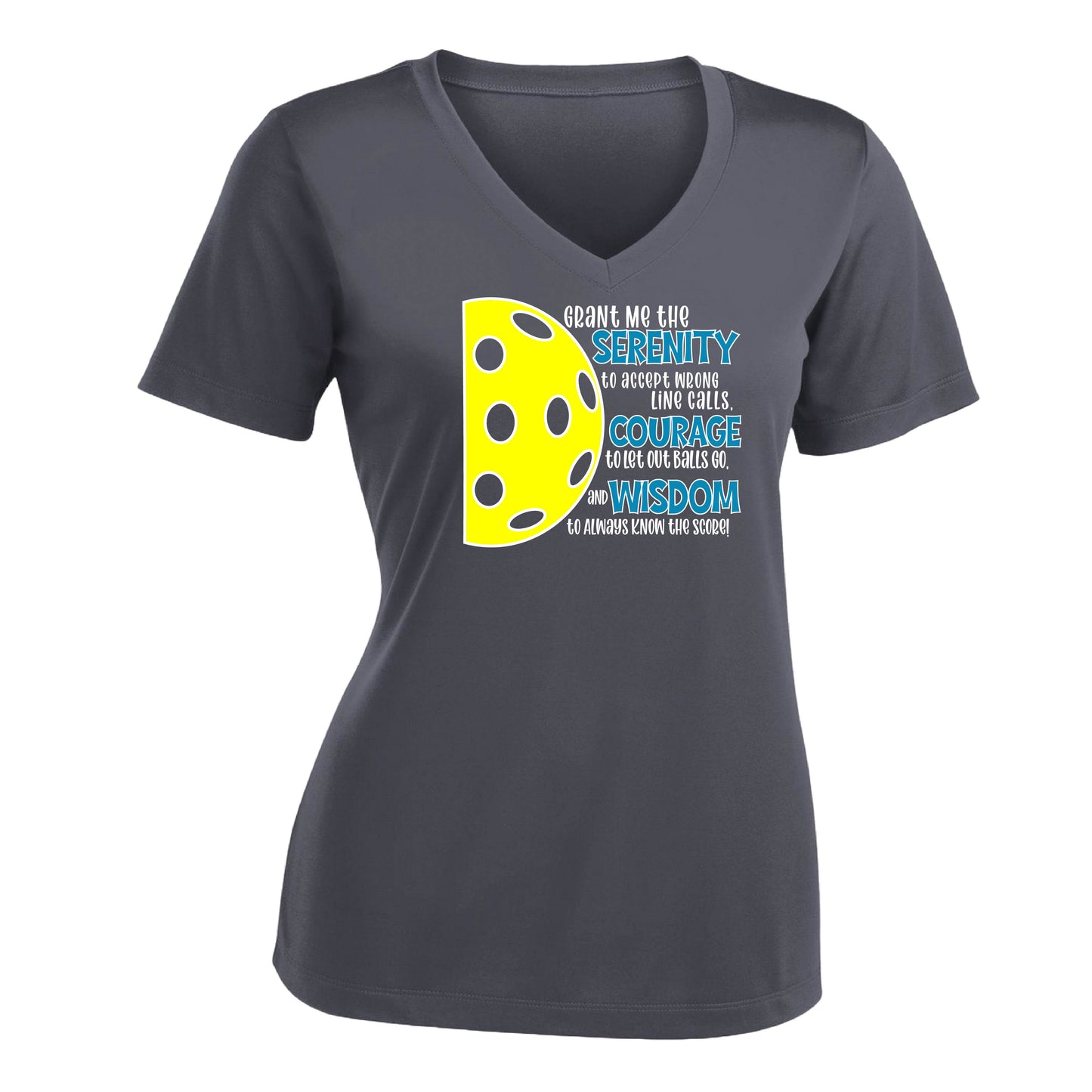 Pickleball Serenity Prayer | Women's Short Sleeve V-Neck Pickleball Performance T-Shirts | 100% Polyester