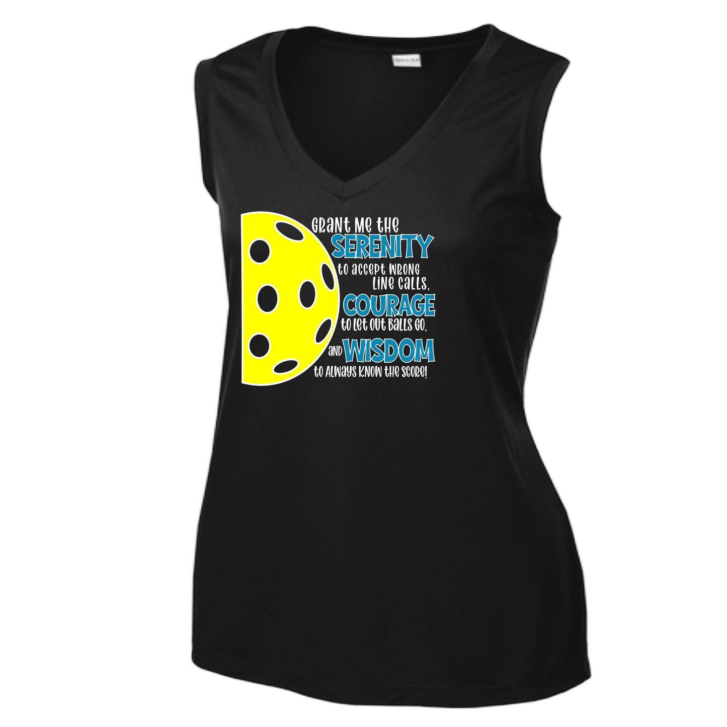Pickleball Serenity Prayer | Women’s Sleeveless Athletic Pickleball Performance T-Shirt | 100% Polyester