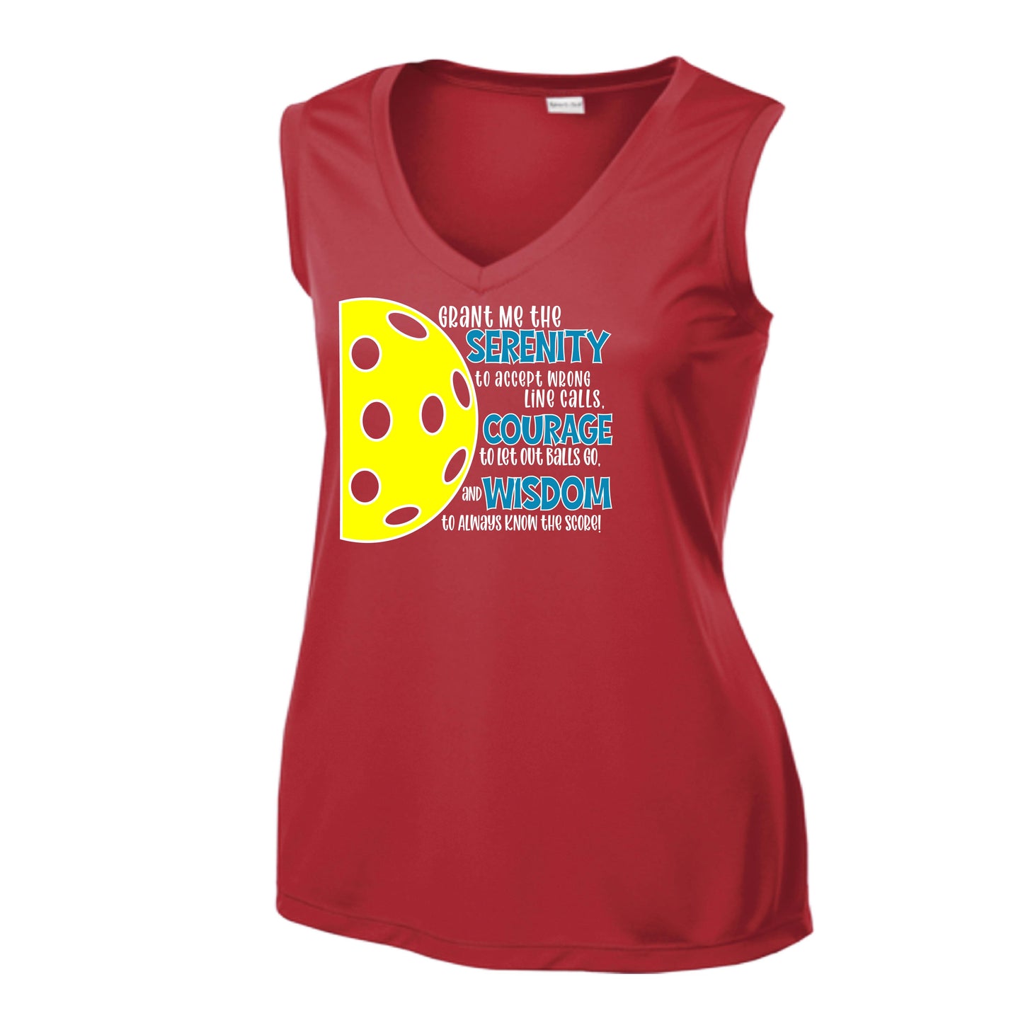 Pickleball Serenity Prayer | Women’s Sleeveless Athletic Pickleball Performance T-Shirt | 100% Polyester