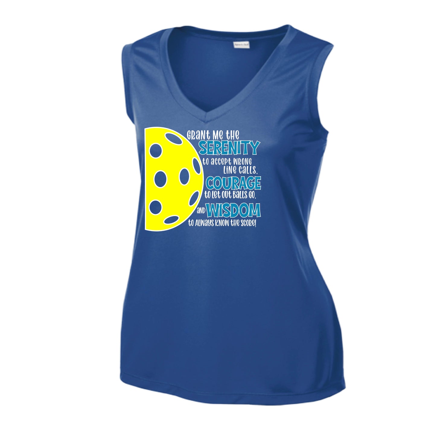 Pickleball Serenity Prayer | Women’s Sleeveless Athletic Pickleball Performance T-Shirt | 100% Polyester