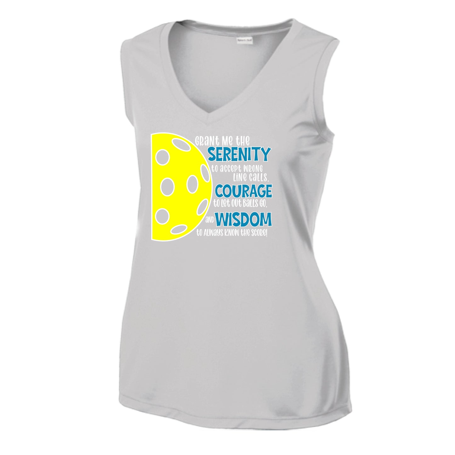 Pickleball Serenity Prayer | Women’s Sleeveless Athletic Pickleball Performance T-Shirt | 100% Polyester