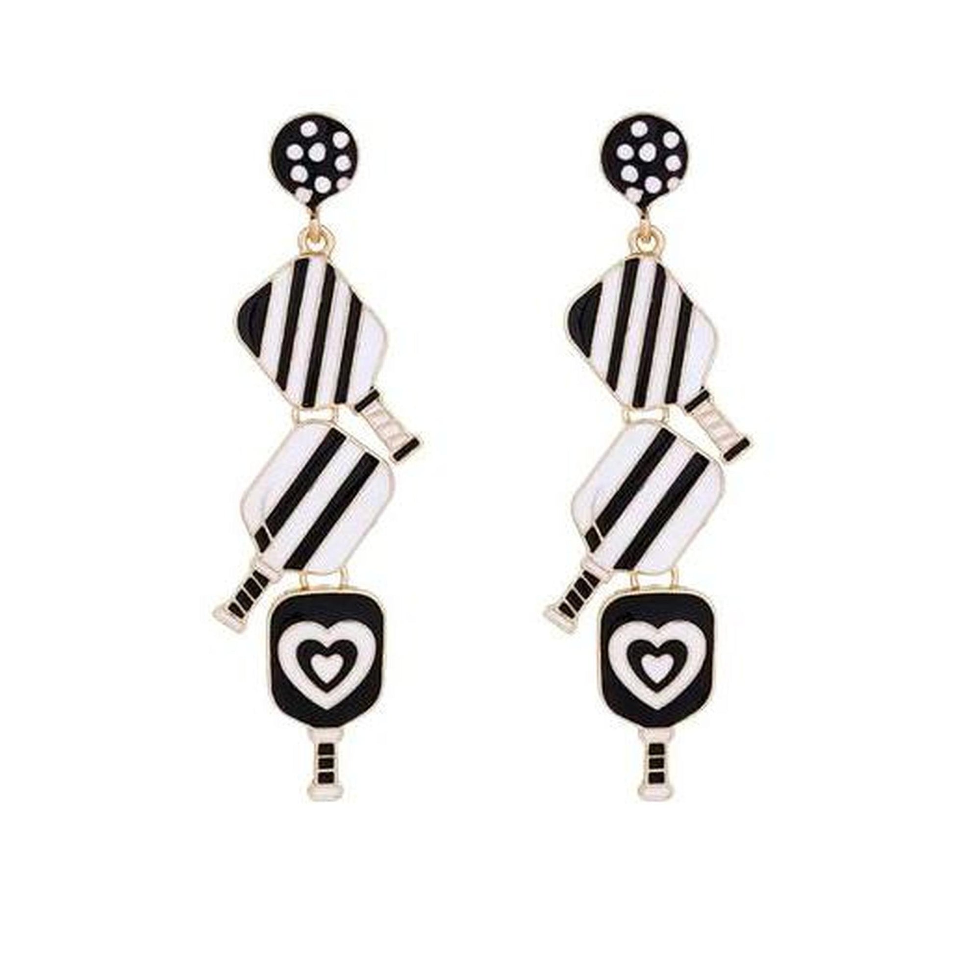 Pickleball Triple-Linked Enamel Earrings With Pickleball Gnome | Pickleball Jewelry | Fun Pickleball Gifts