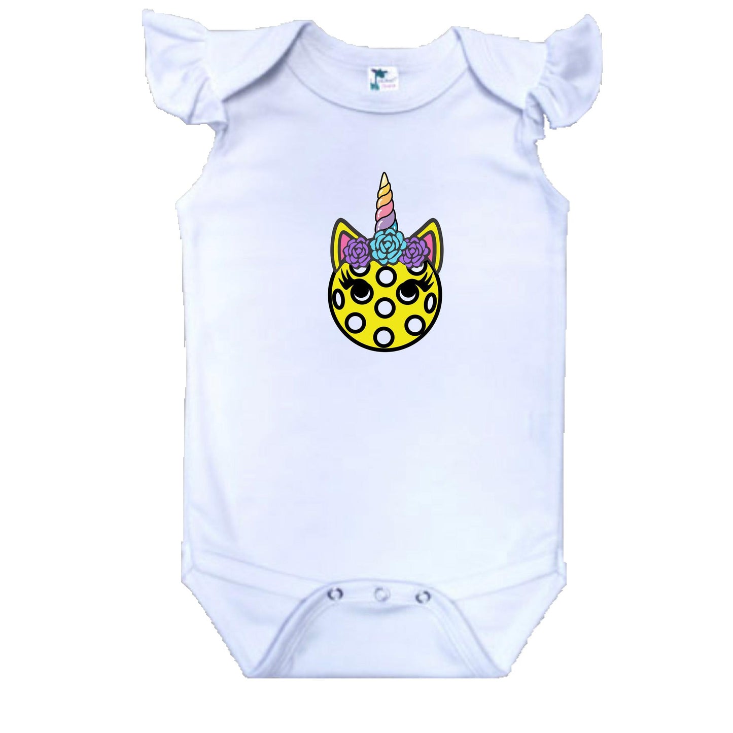 Pickleball Unicorn | Infant Flutter Sleeve One Piece Bodysuit