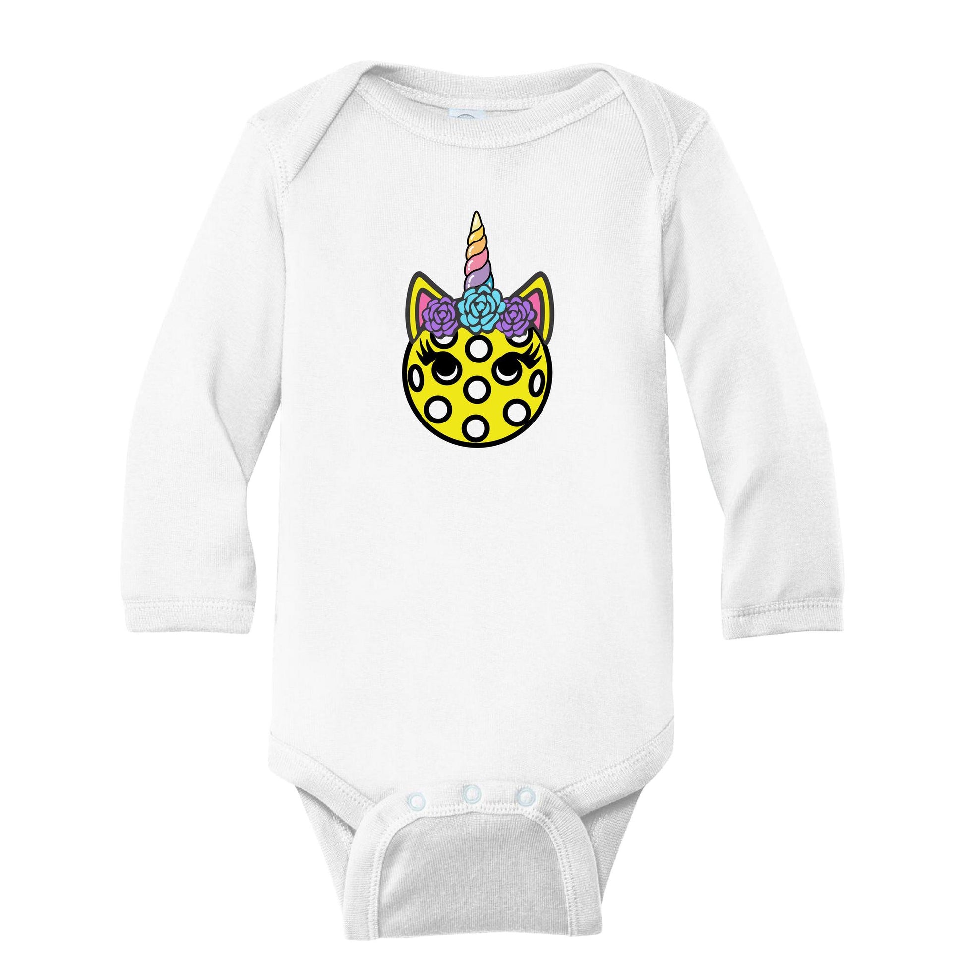 Pickleball Unicorn | Infant Long Sleeve One Piece Bodysuit | 100% Cotton