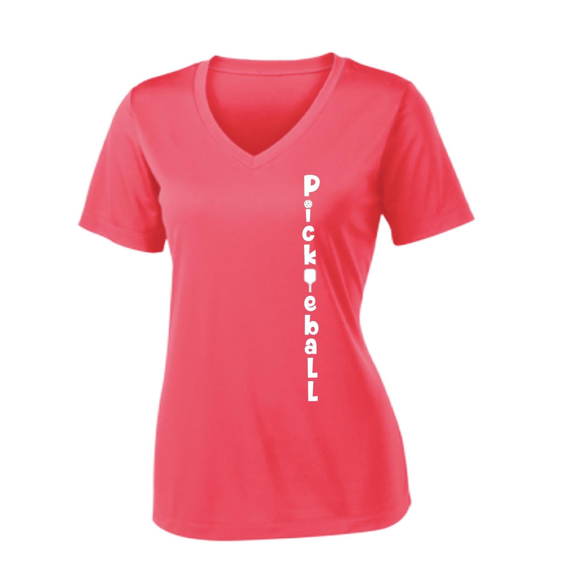 Pickleball Vertical (Custom) | Women's Short Sleeve V-Neck Pickleball Performance T-Shirts | 100% Polyester