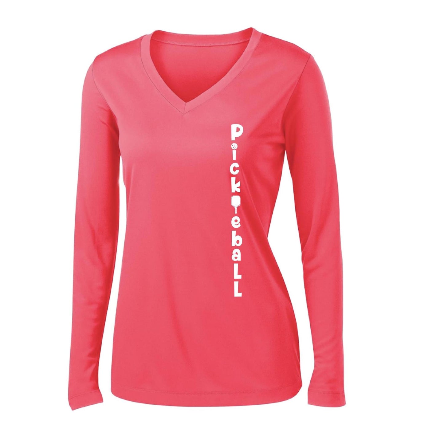 Pickleball Vertical (Customizable) | Women’s Long Sleeve V-Neck Pickleball Performance T-Shirt | 100% Polyester