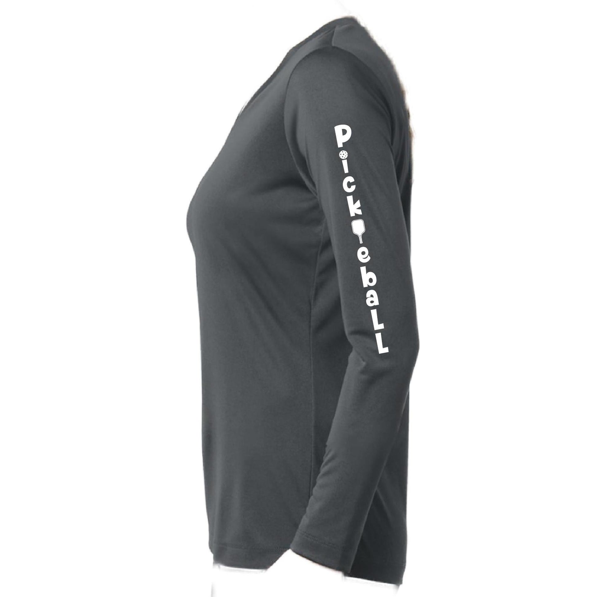 Pickleball Vertical (Customizable) | Women’s Long Sleeve V-Neck Pickleball Performance T-Shirt | 100% Polyester