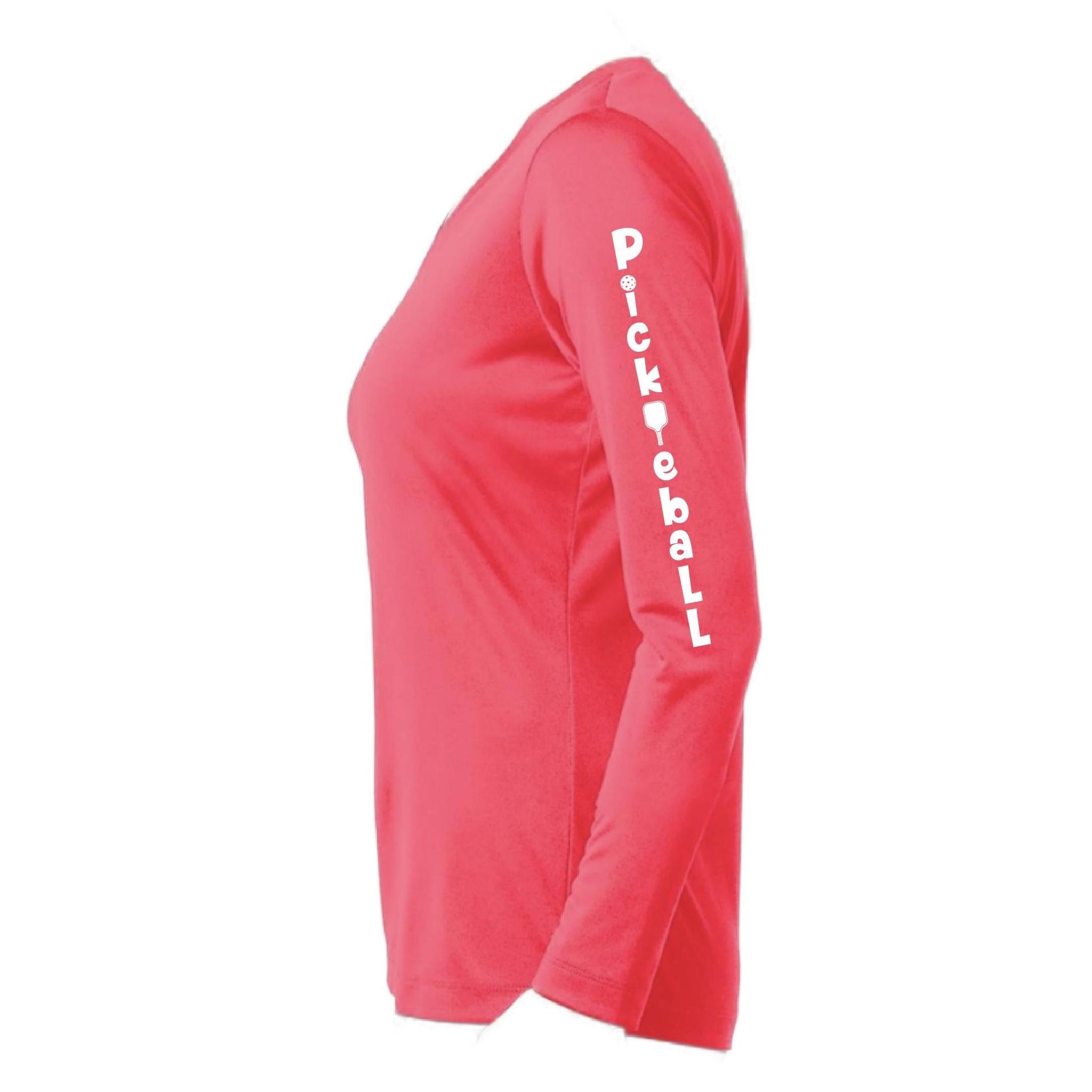 Pickleball Vertical (Customizable) | Women’s Long Sleeve V-Neck Pickleball Performance T-Shirt | 100% Polyester