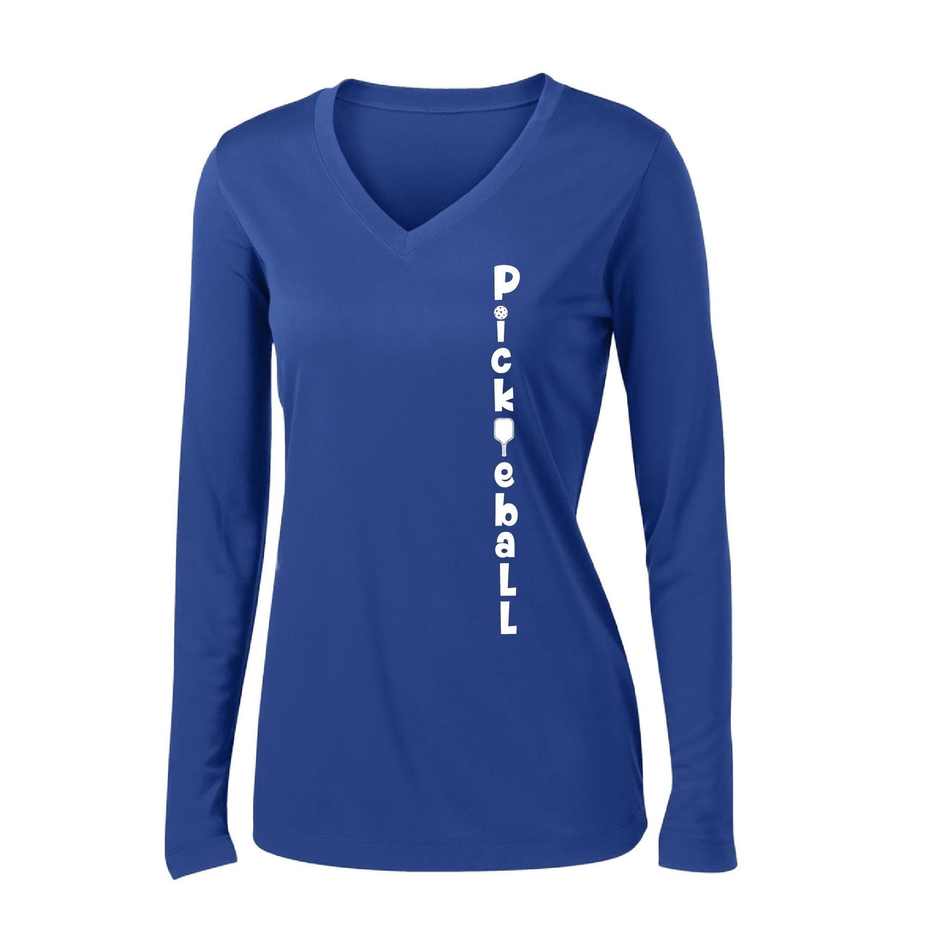 Pickleball Vertical (Customizable) | Women’s Long Sleeve V-Neck Pickleball Performance T-Shirt | 100% Polyester