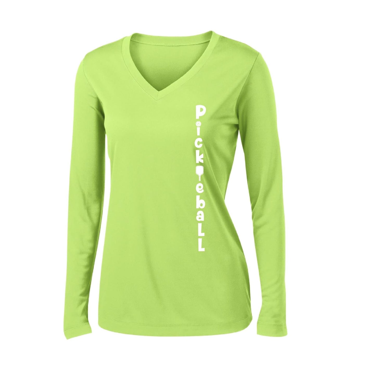 Pickleball Vertical (Customizable) | Women’s Long Sleeve V-Neck Pickleball Performance T-Shirt | 100% Polyester