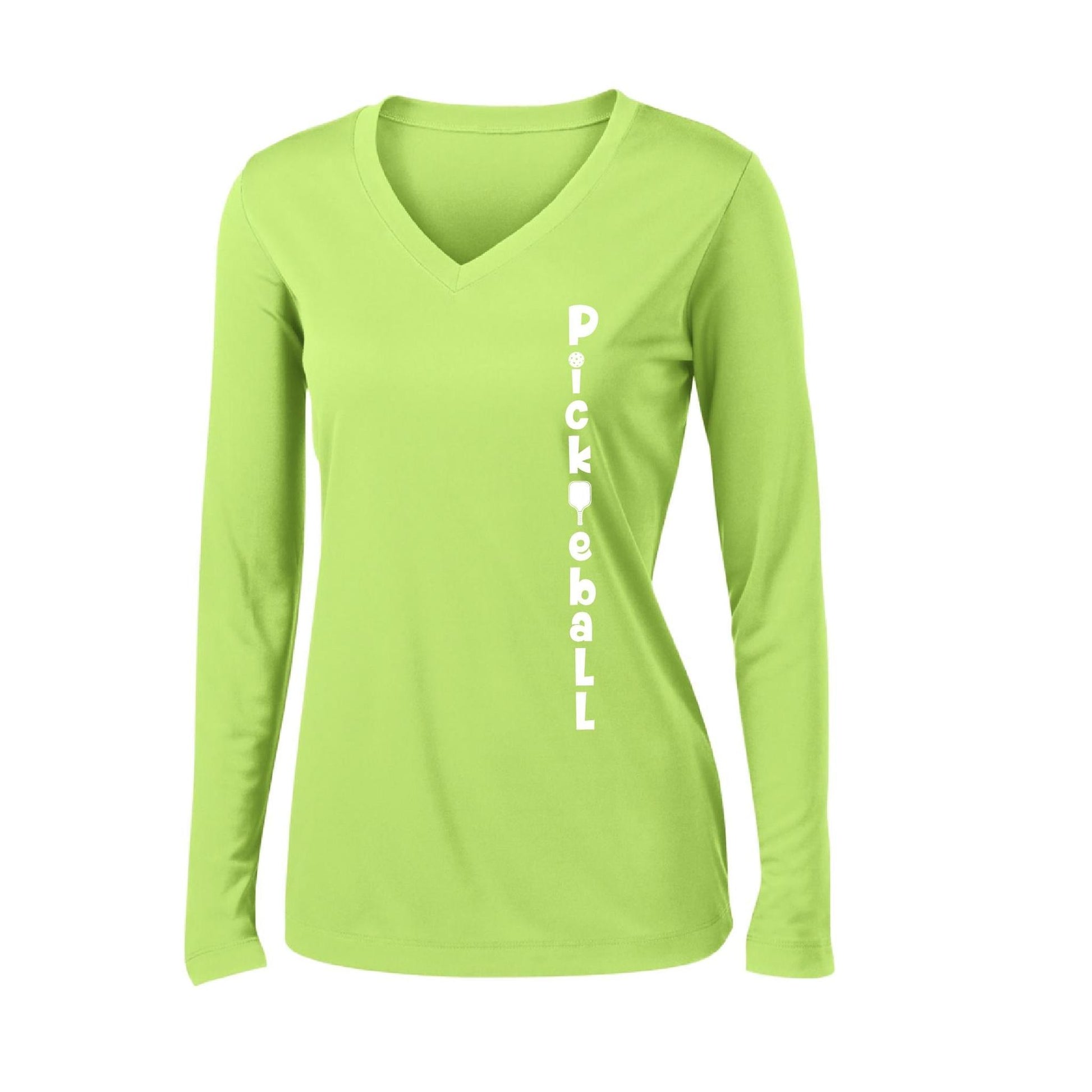 Pickleball Vertical (Customizable) | Women’s Long Sleeve V-Neck Pickleball Performance T-Shirt | 100% Polyester