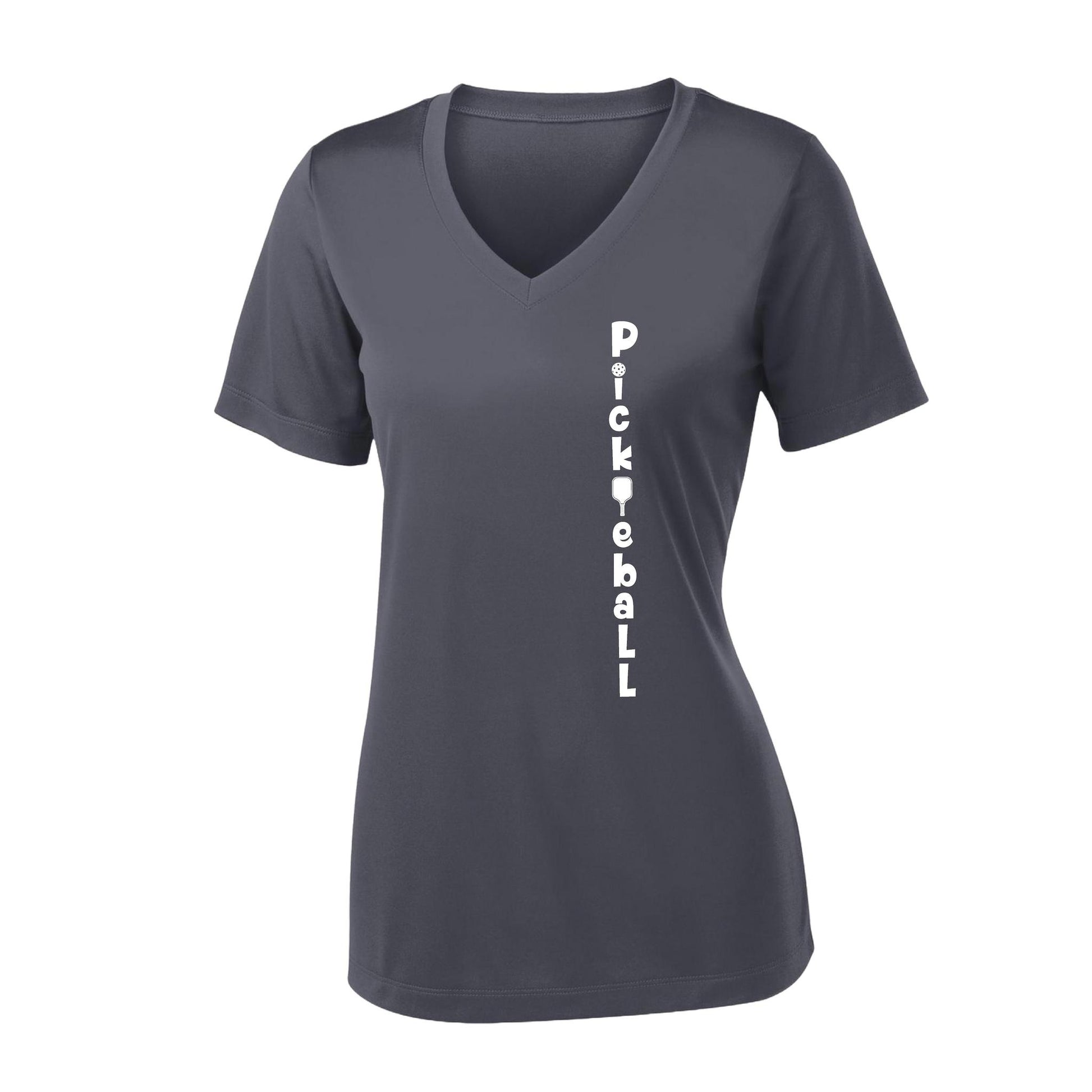 Pickleball Vertical (Customizable) | Women's Short Sleeve V-Neck Pickleball Performance T-Shirts | 100% Polyester