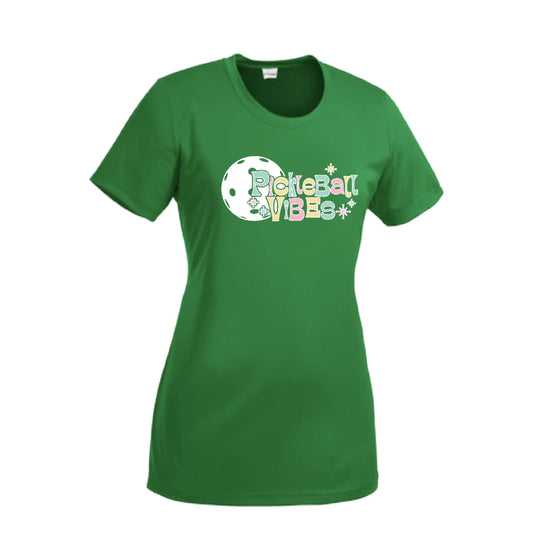 Pickleball Vibes | Women’s Short Sleeve Crewneck Pickleball Performance T-Shirts | 100% Polyester