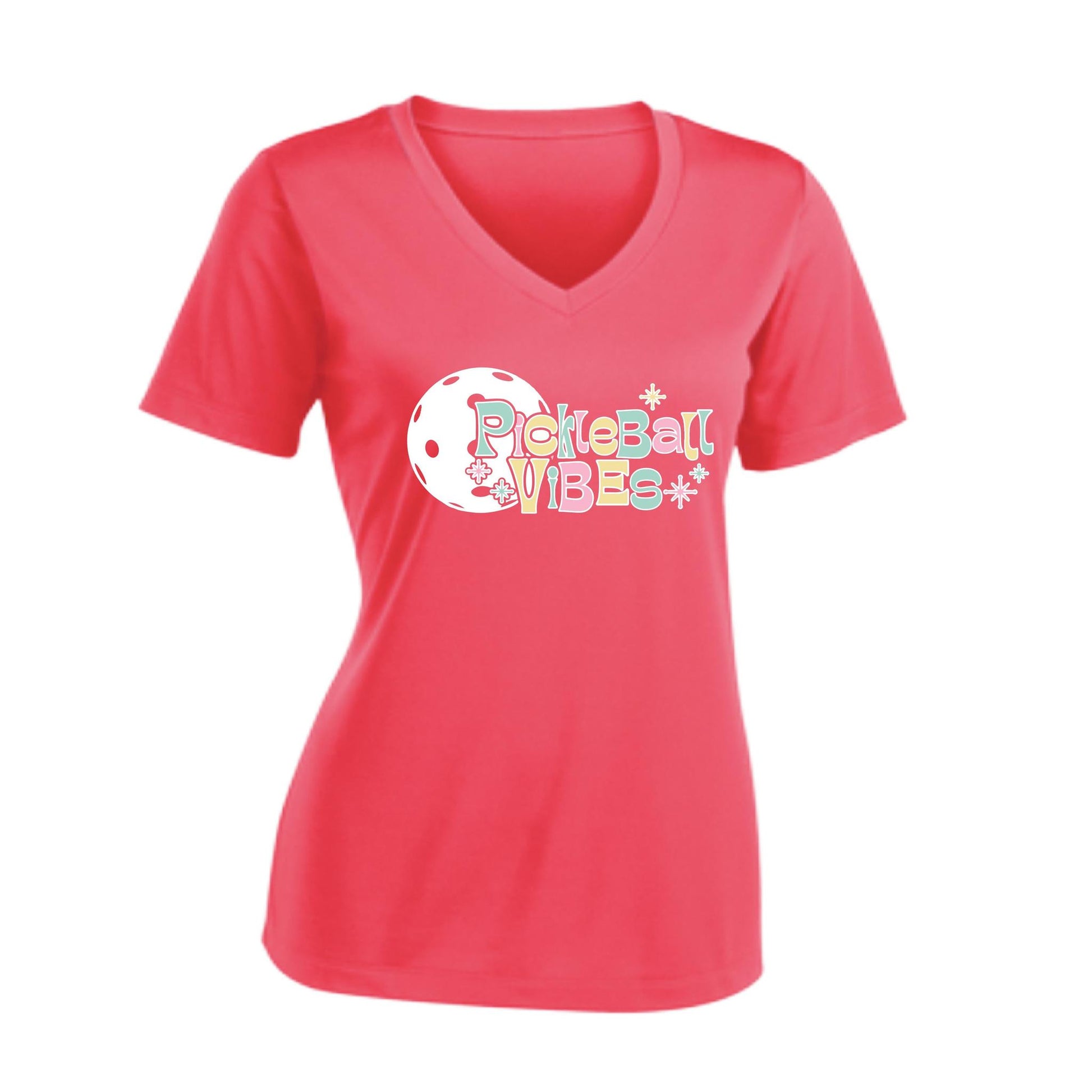 Pickleball Vibes | Women's Short Sleeve V-Neck Pickleball Performance T-Shirts | 100% Polyester