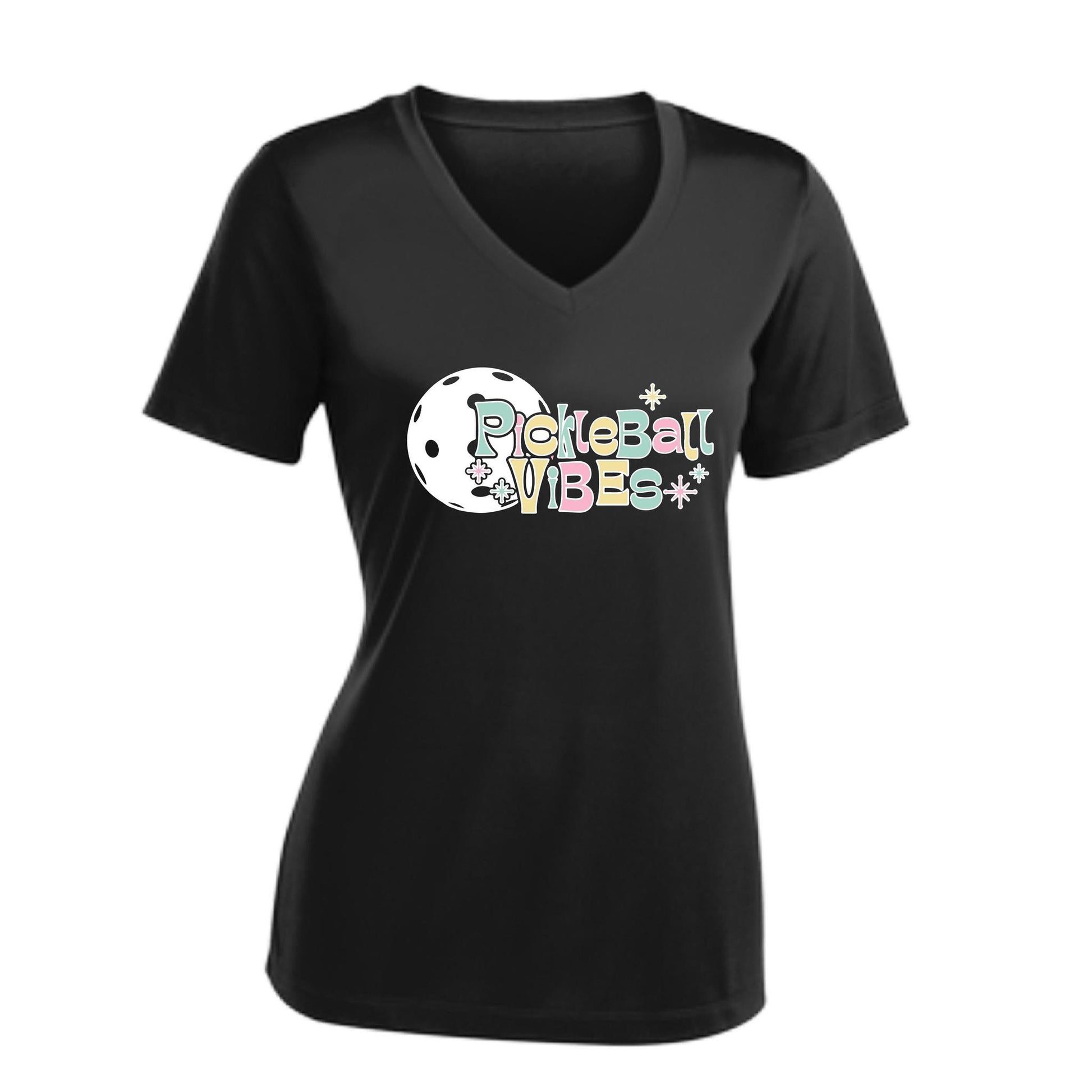 Pickleball Vibes | Women's Short Sleeve V-Neck Pickleball Performance T-Shirts | 100% Polyester