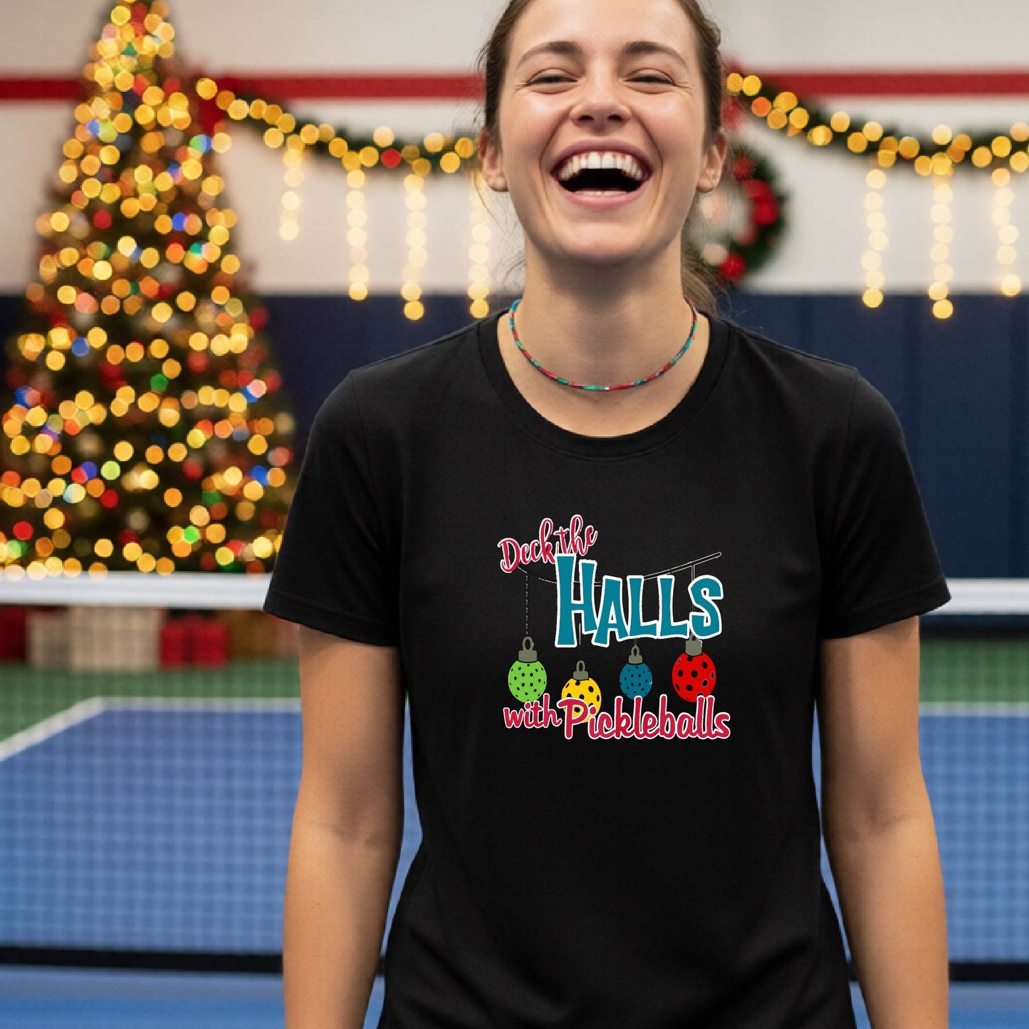 Womens Pickleball Christmas Shirt Holiday Pickleball Apparel Festive Christmas Gift Short-Sleeve