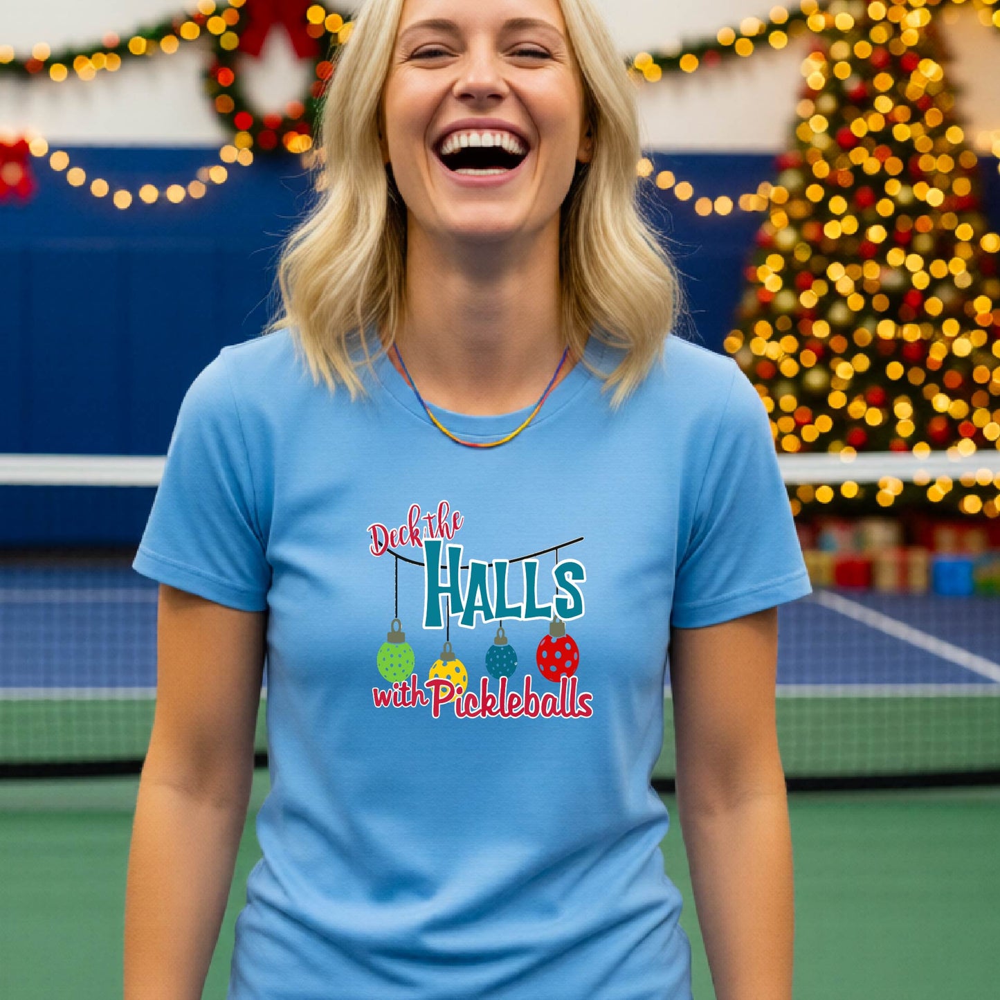 Womens Pickleball Christmas Shirt Holiday Pickleball Apparel Festive Christmas Gift Short-Sleeve