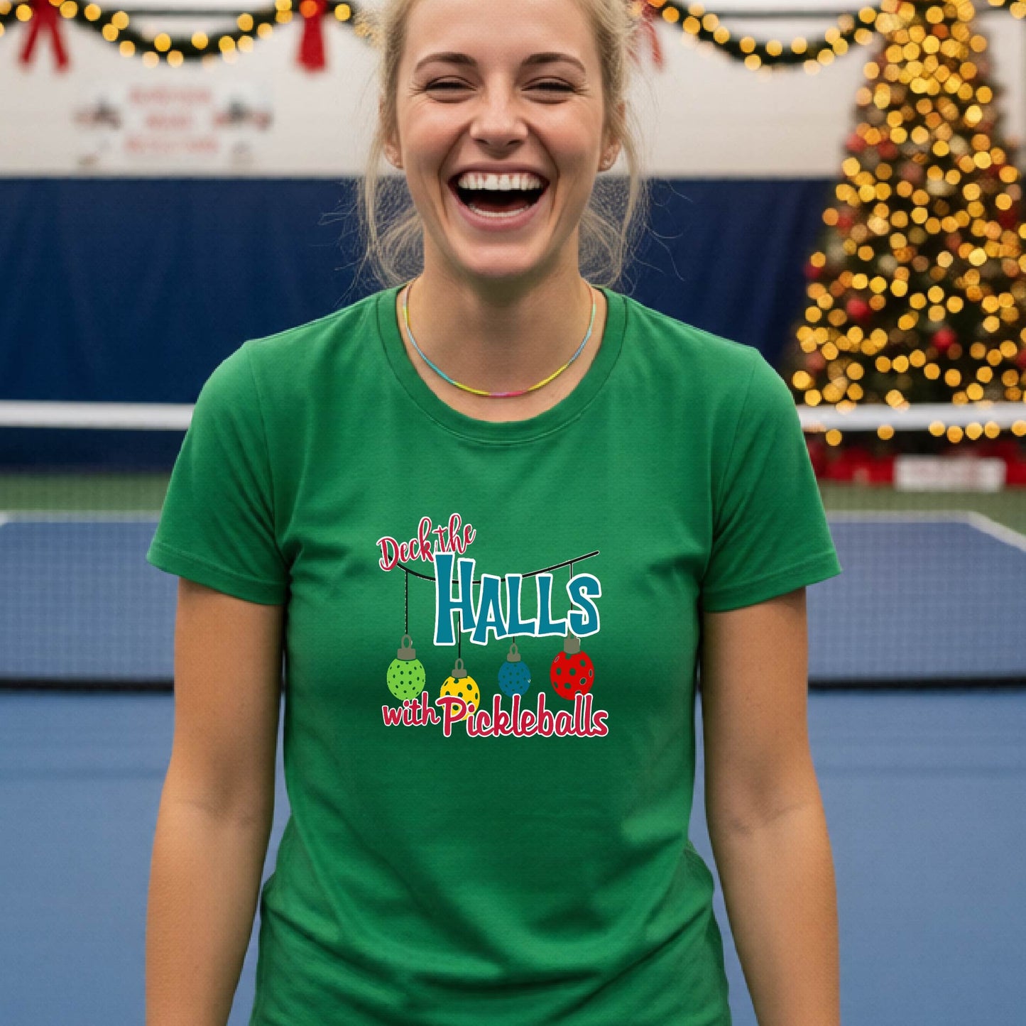 Womens Pickleball Christmas Shirt Holiday Pickleball Apparel Festive Christmas Gift Short-Sleeve