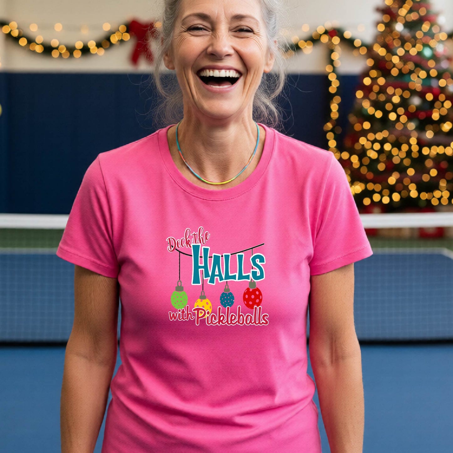 Womens Pickleball Christmas Shirt Holiday Pickleball Apparel Festive Christmas Gift Short-Sleeve
