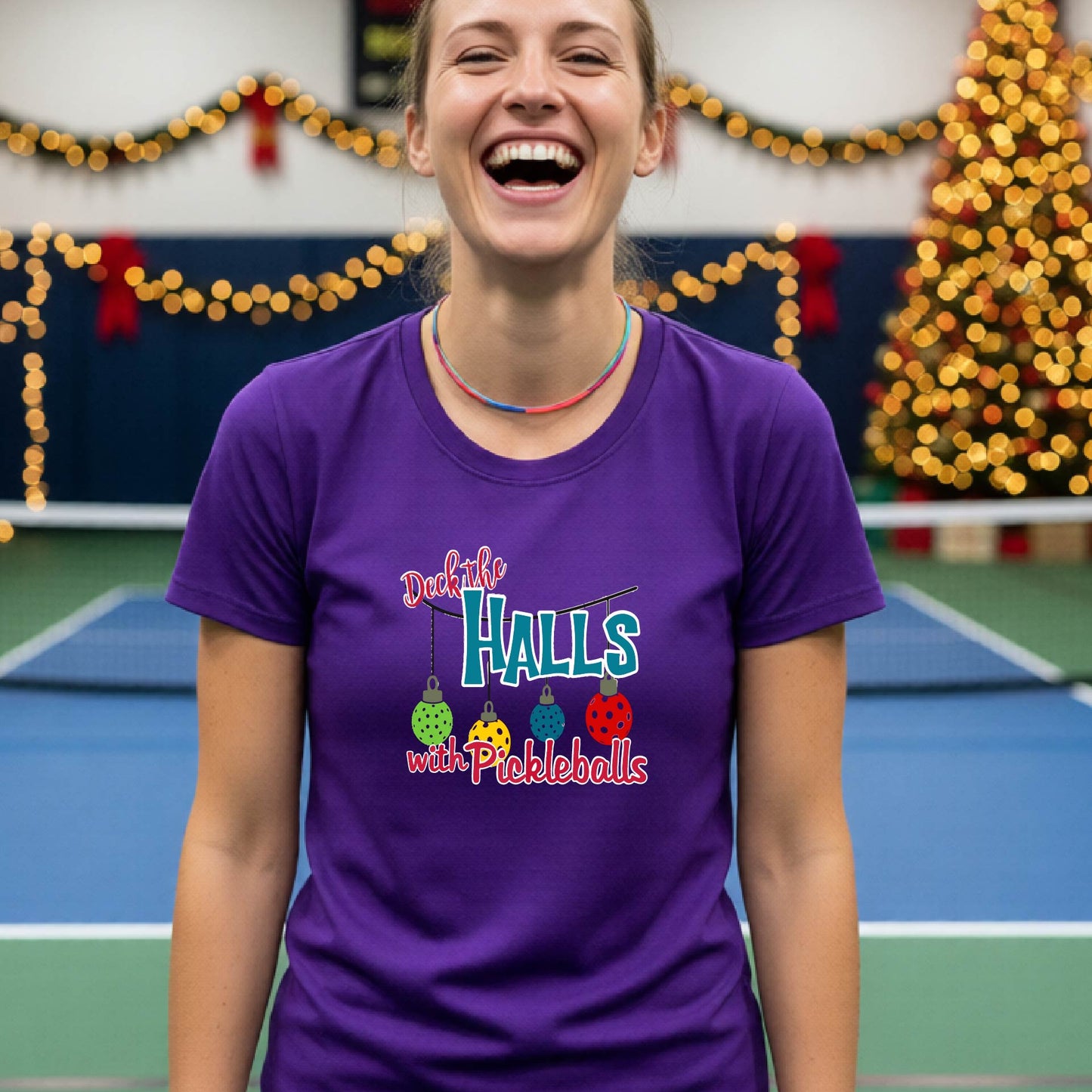 Womens Pickleball Christmas Shirt Holiday Pickleball Apparel Festive Christmas Gift Short-Sleeve