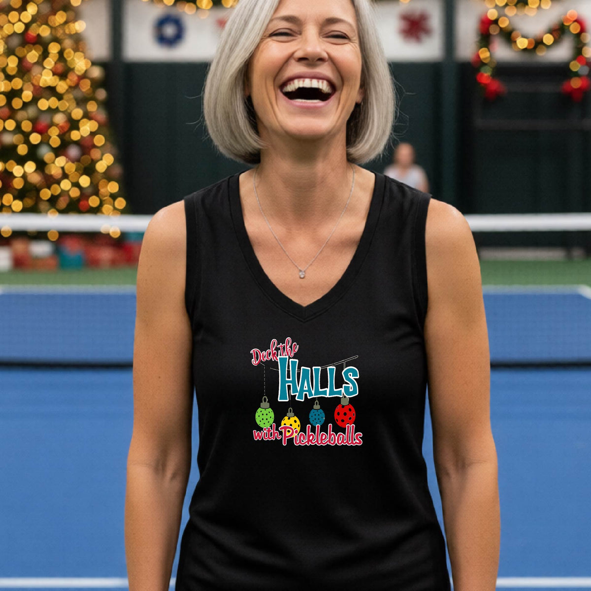 Women’s Holiday Pickleball Shirt Christmas Sports Tee Festive Pickleball Apparel Sleeveless